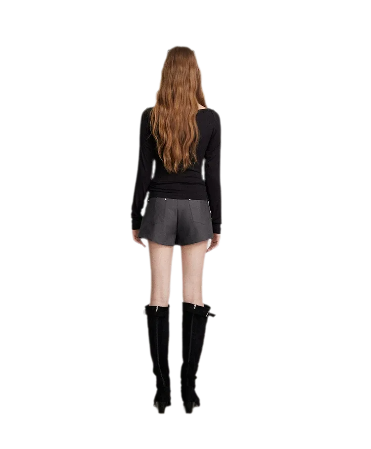Drawstring Off-Shoulder Long-Sleeve Top