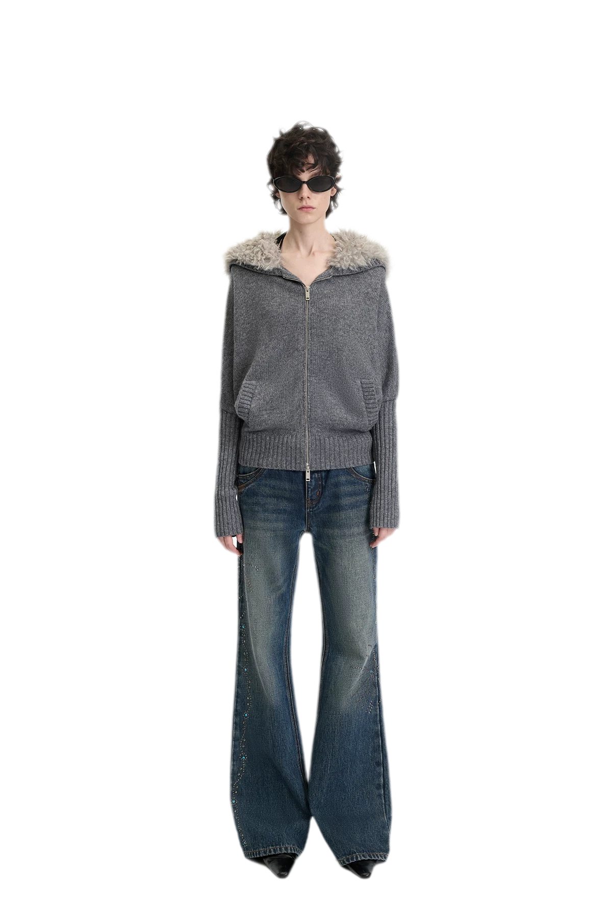Textured Batwing Hooded Cardigan