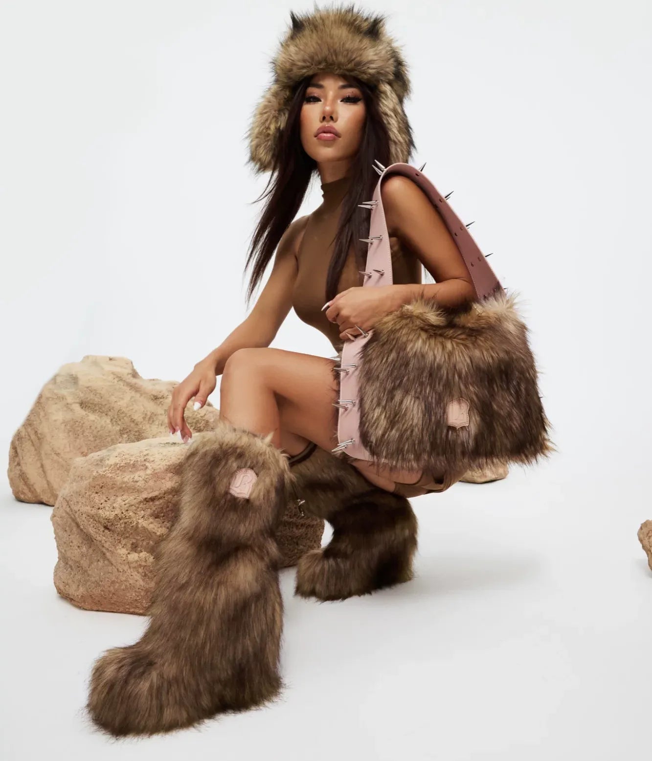 Eco-Fur Tall Wedge Boots