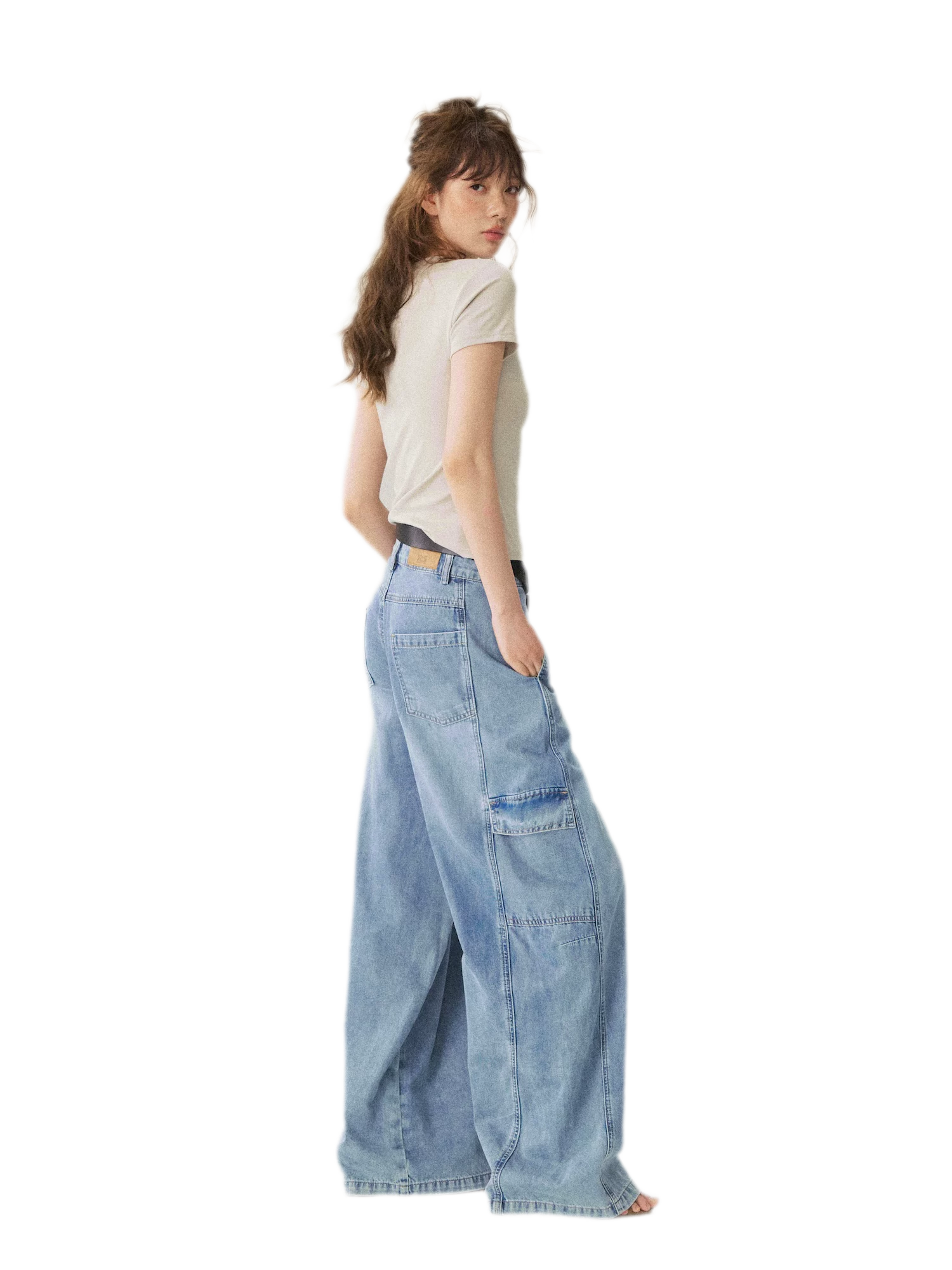 Multi Pocket Wide Leg Jeans