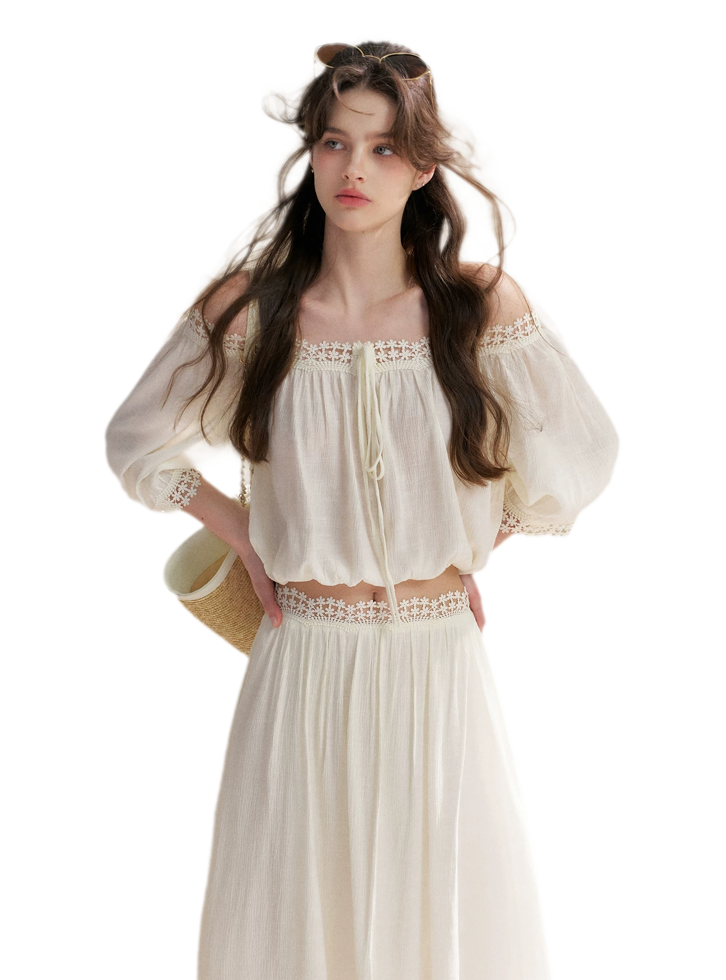 Asymmetrical Lace Off-Shoulder Top & Skirt Set