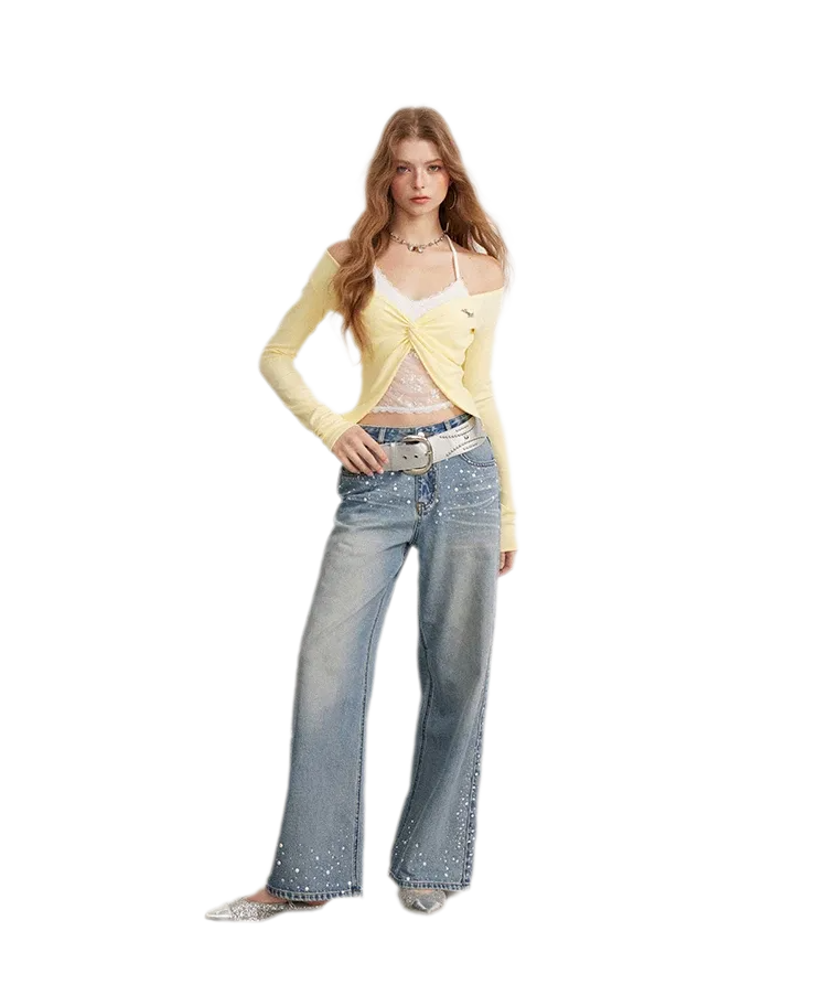 Lace Trim Faux Two-Piece Top