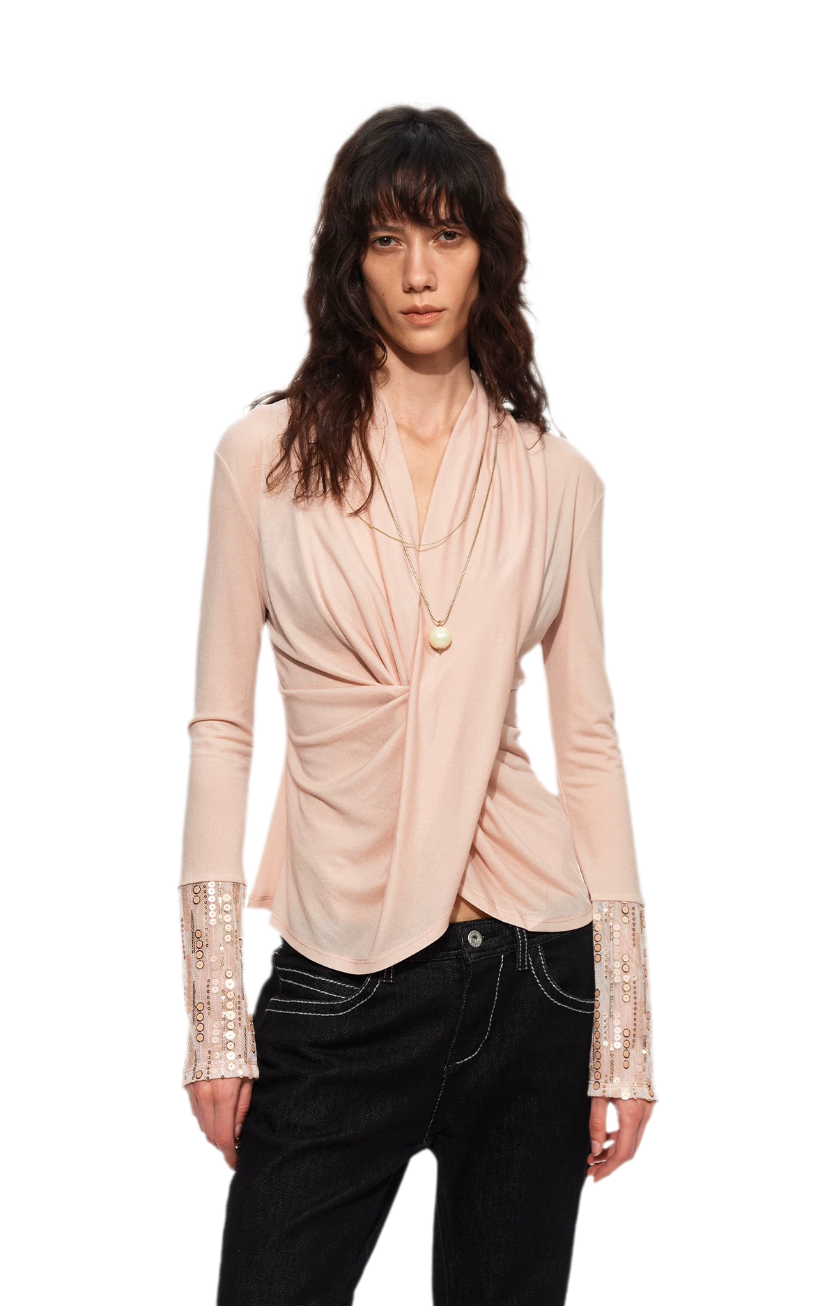 Sequin Draped Ruched Top