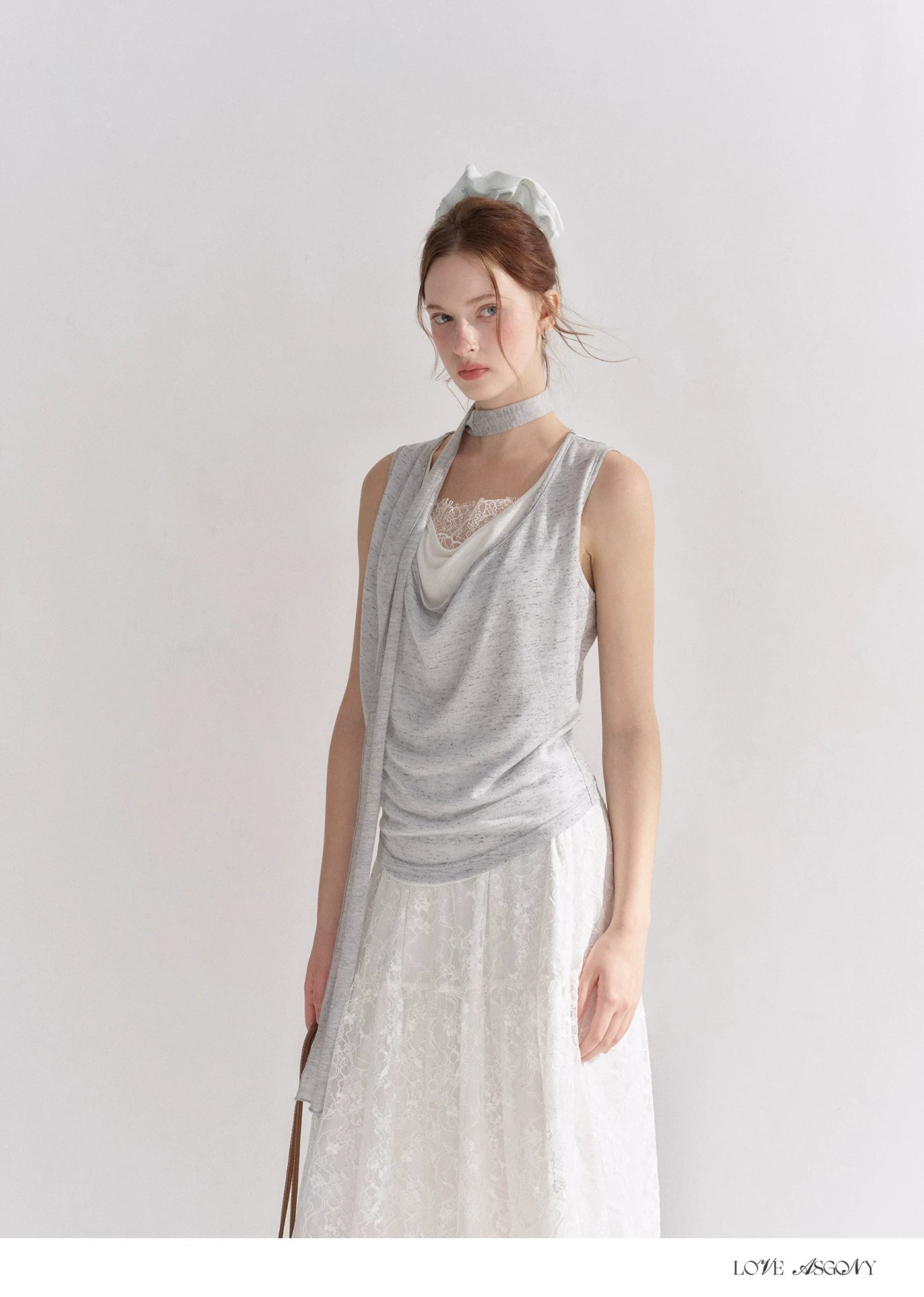 Draped Neckline Lace Patchwork Vest