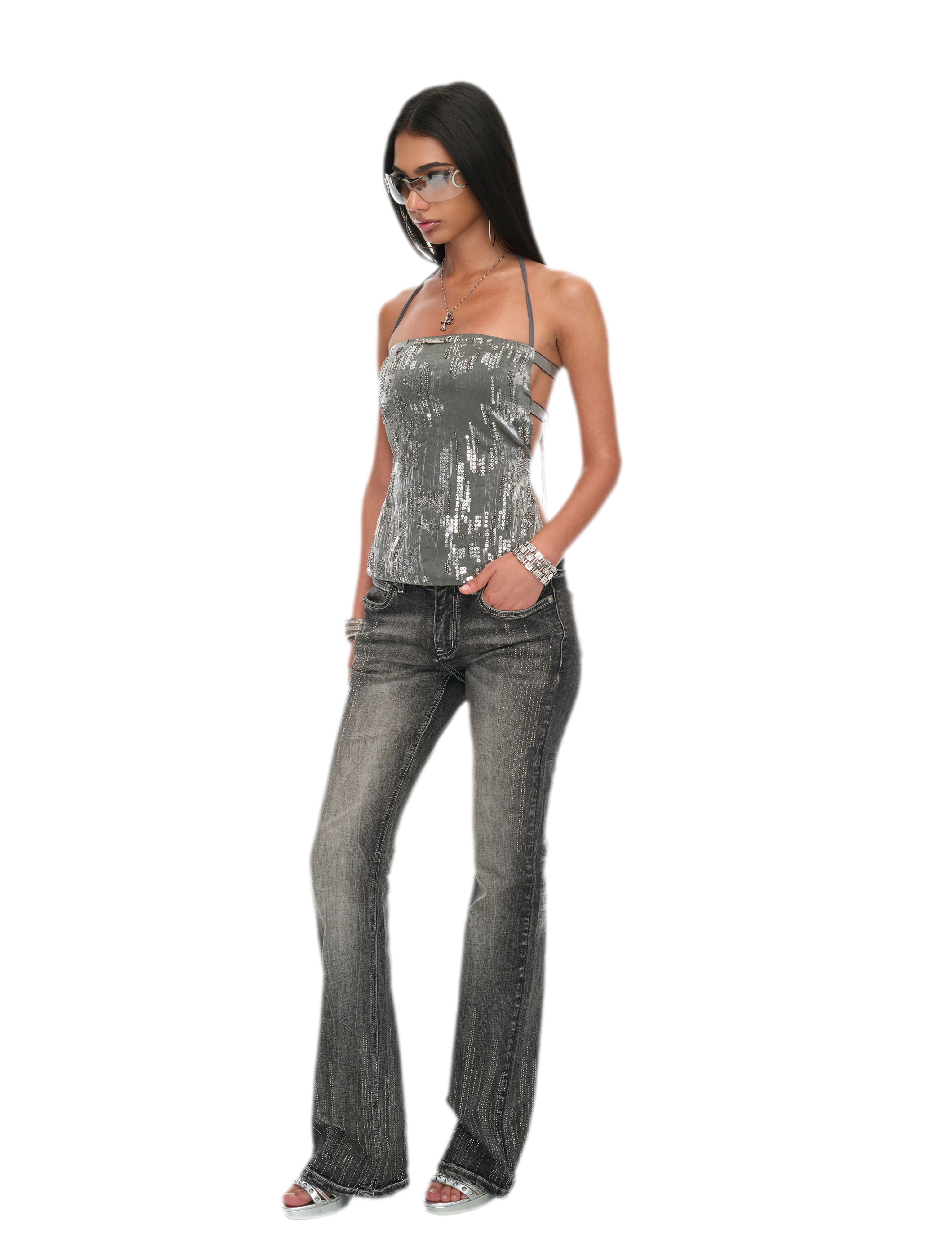Sequin Cutout Halter Top