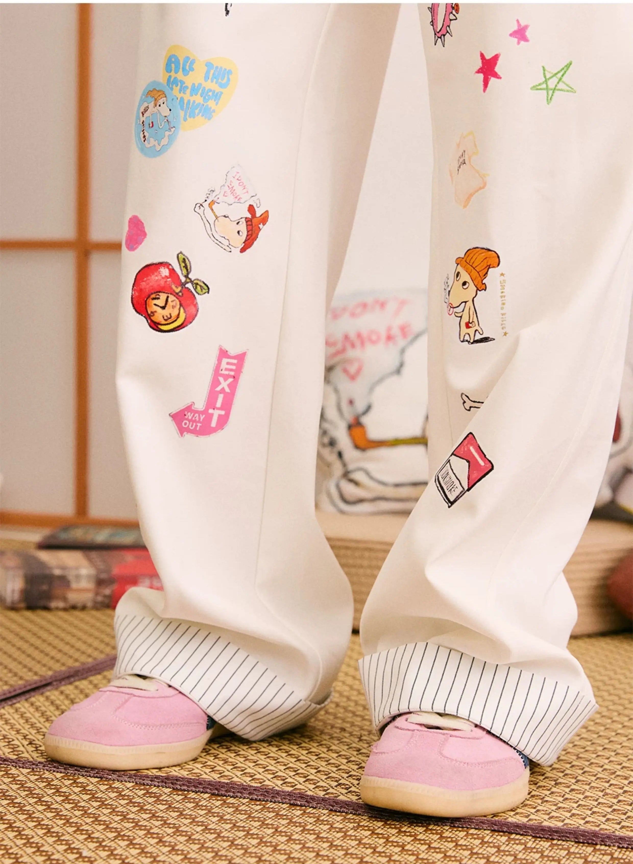 Cute Dog Sticker Cuffed Pants