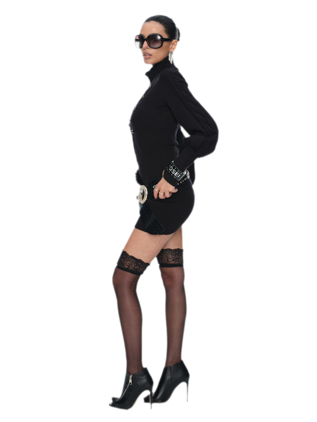 שמלת סריג צמודה בגזרת Bodycon עם כפתורי נפוליאון