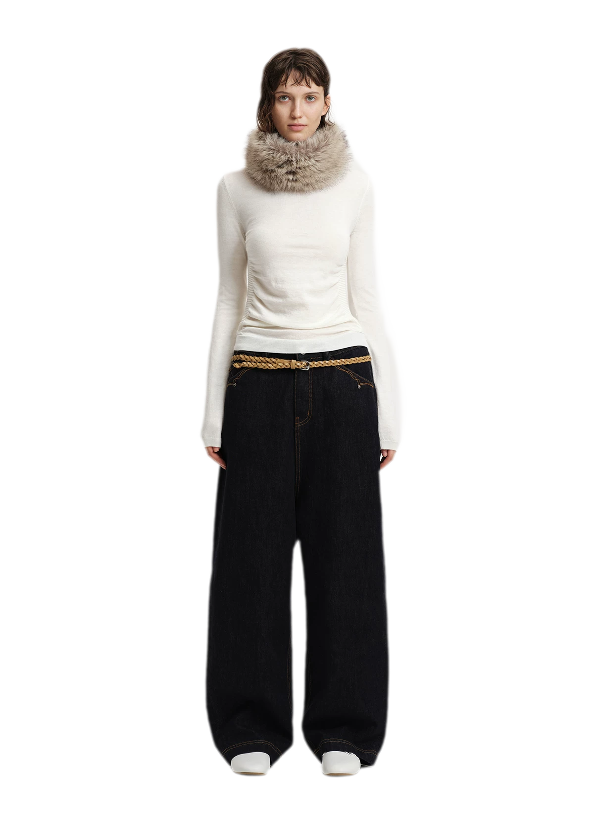 Top in maglia slim arricciato in lana