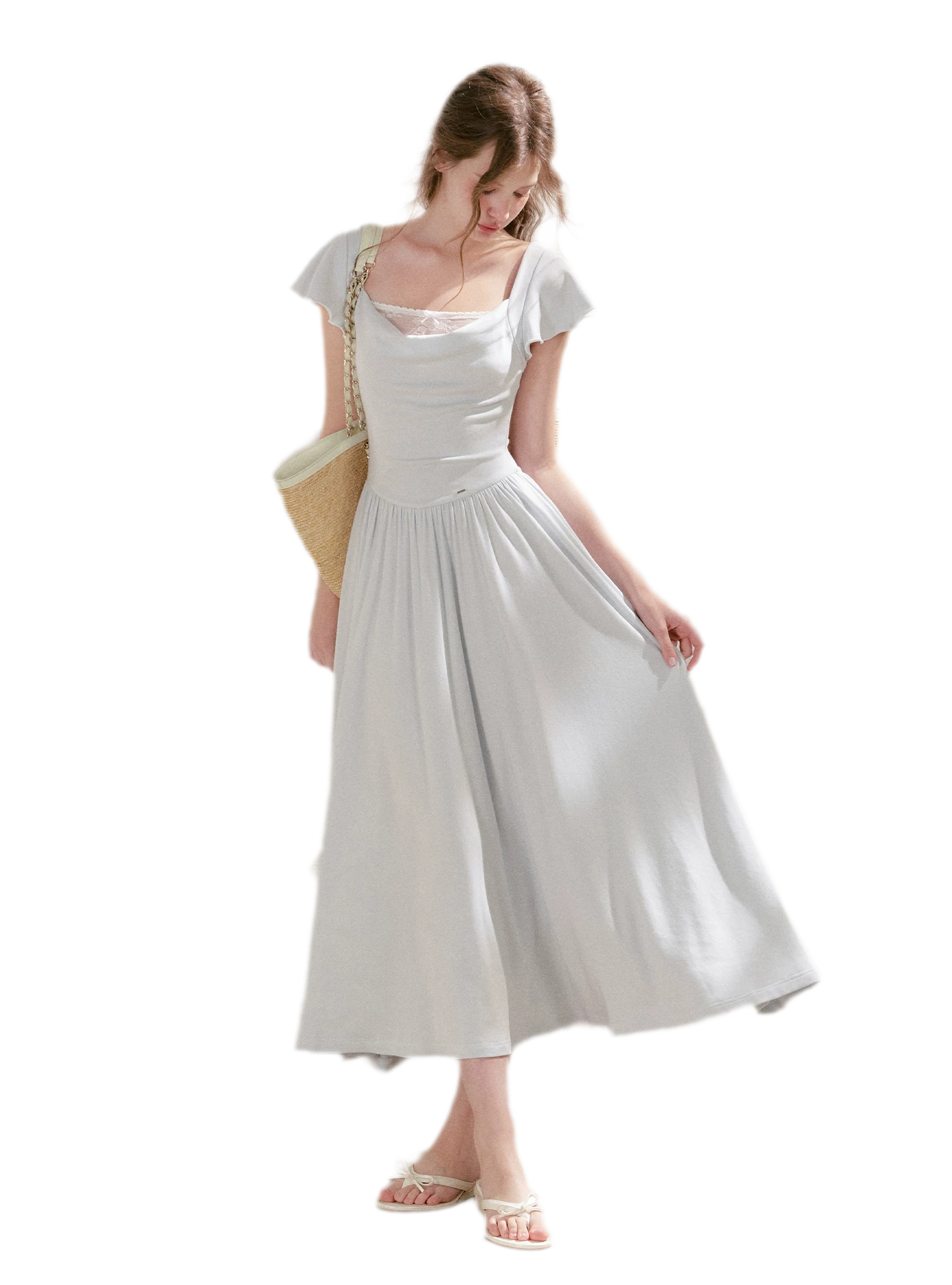 Lace Insert Flutter Sleeve Dress
