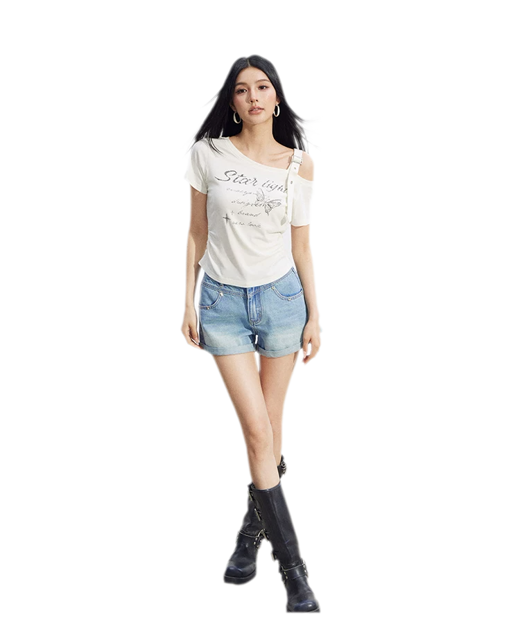 Embroidered Denim Shorts