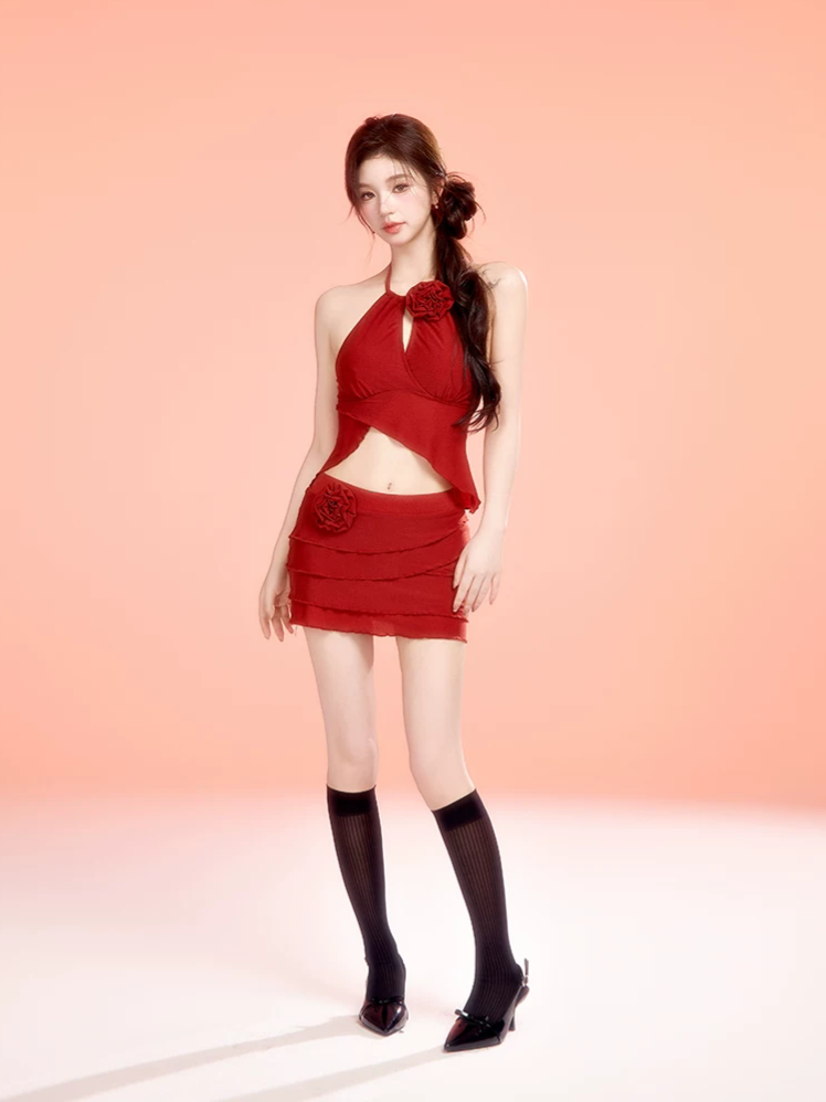 Textured Asymmetric Ruffle Swimdress