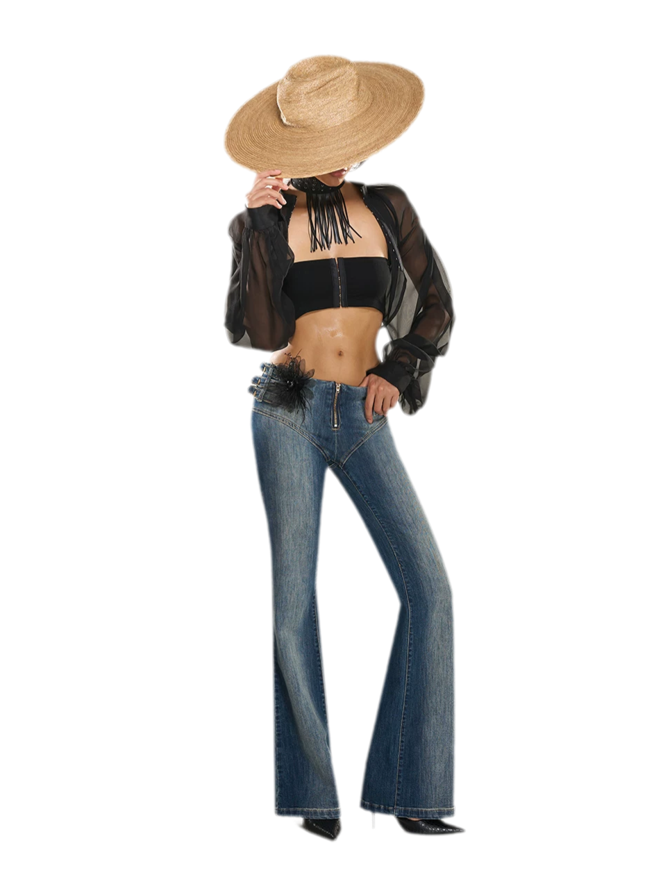 Washed Denim Multi-Belt Jeans