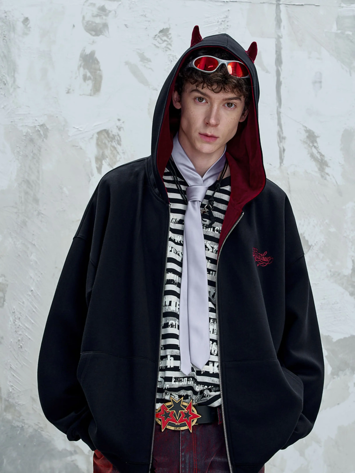 Oversized Devil Hooded Zip Jacket