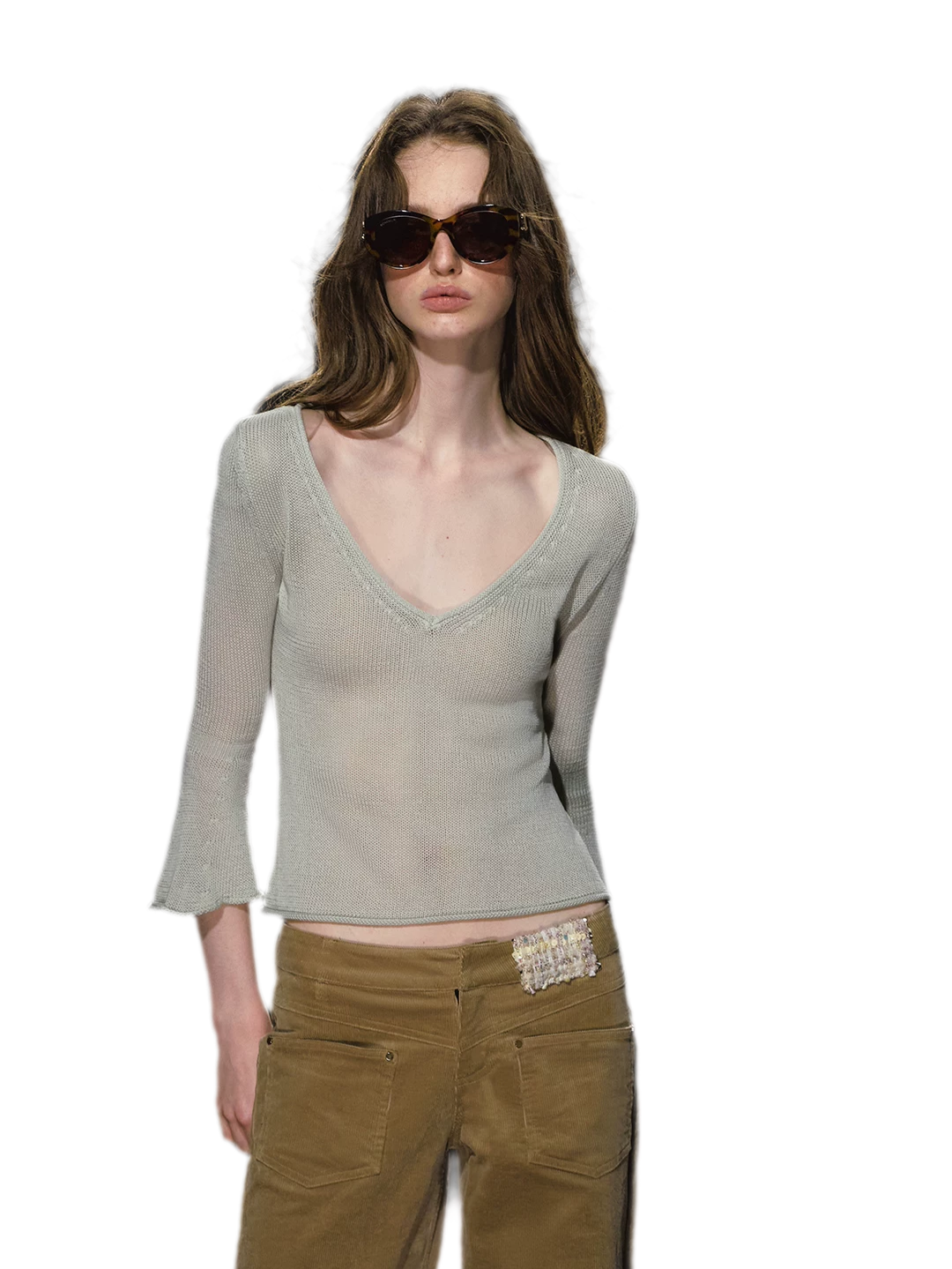 Sheer Bell Sleeve Knit Top