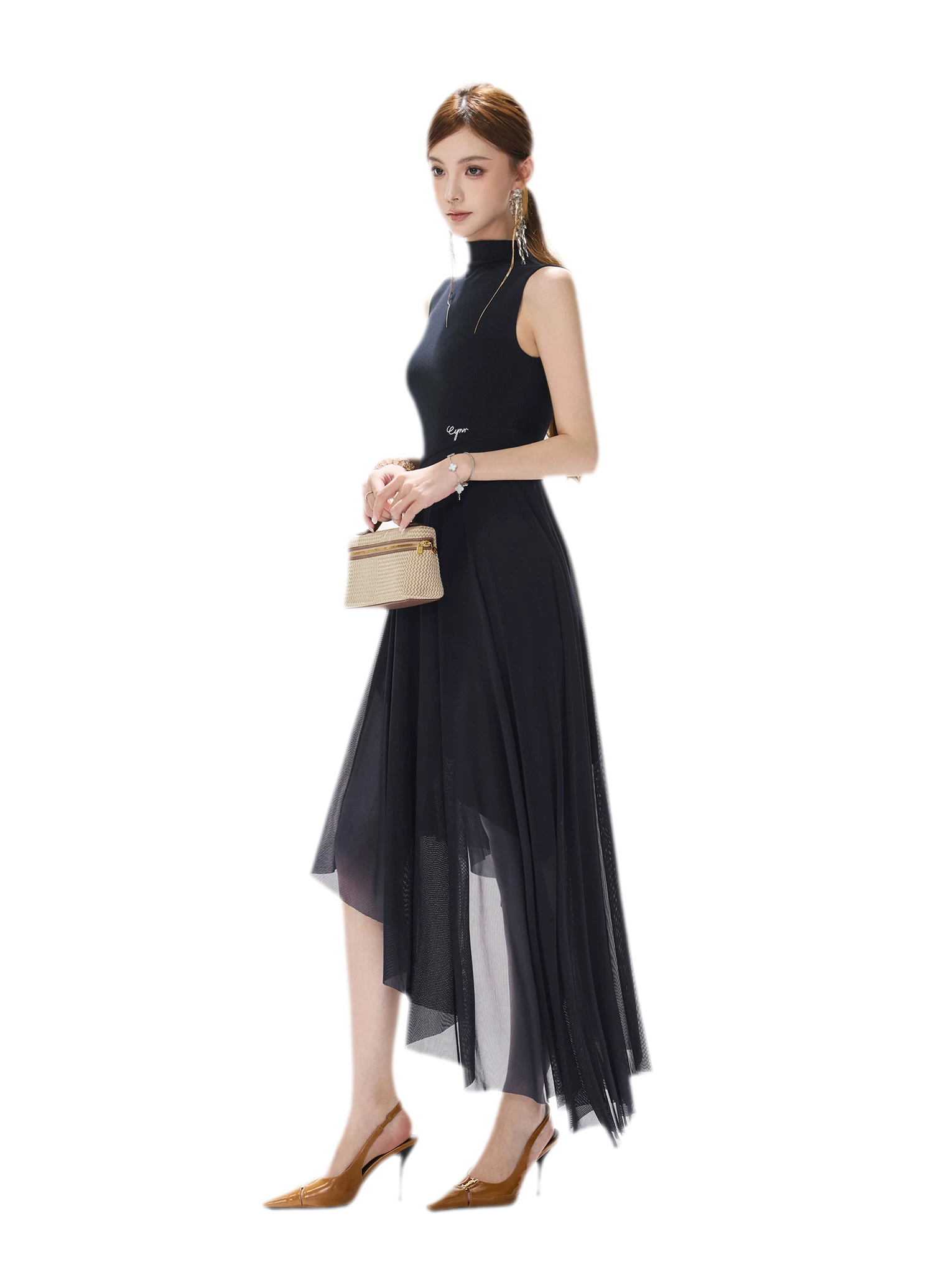 Mesh Splice Midi Dress