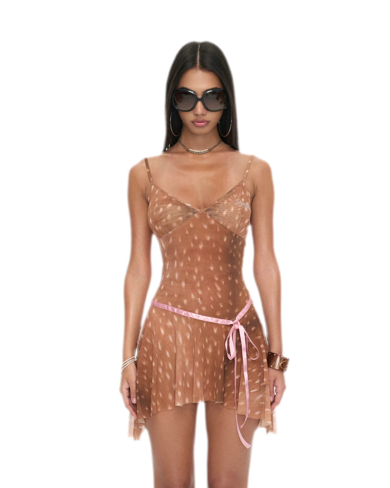 Deer Print Sheer Ribbon Dress