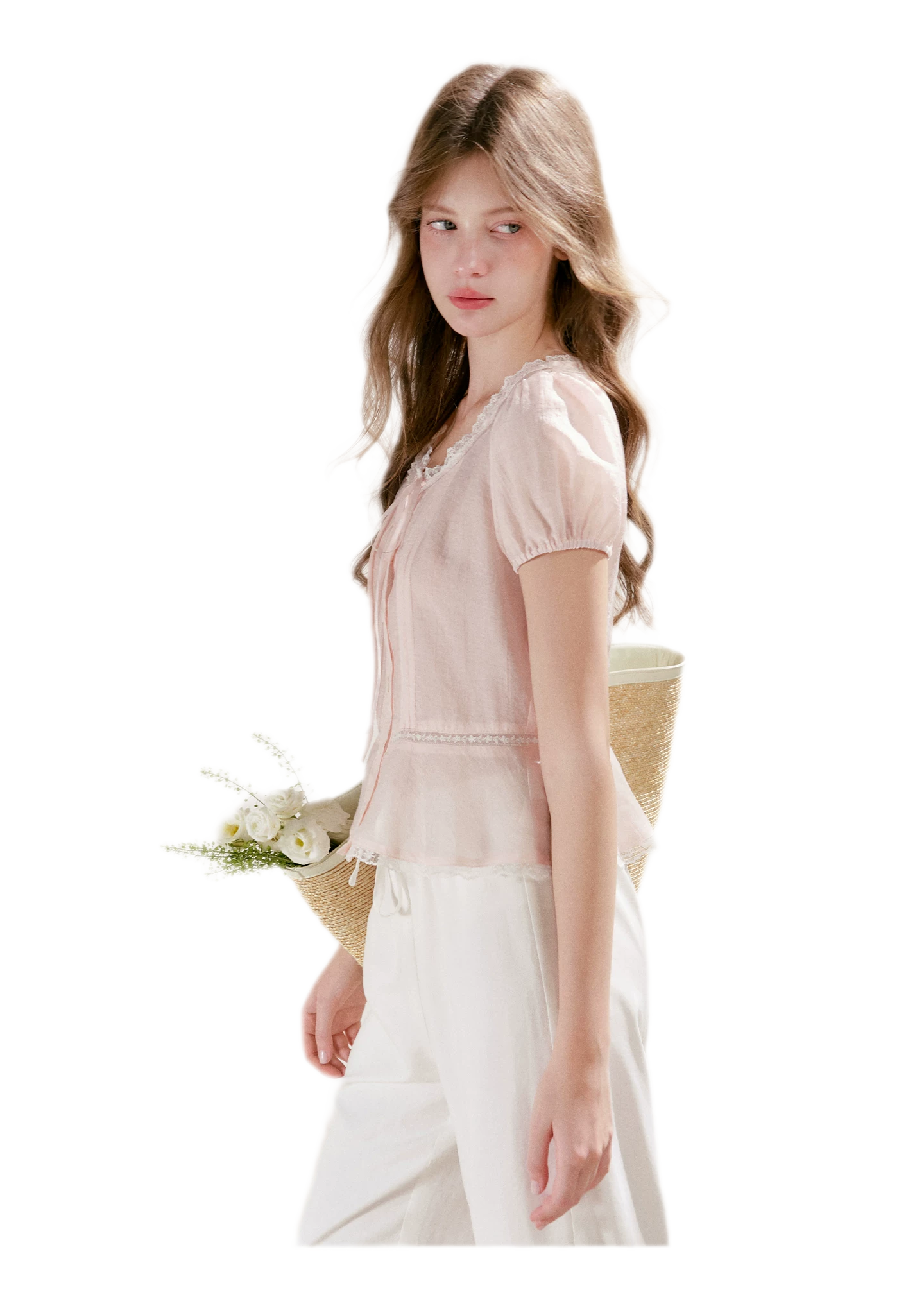 Pleated Lace Trim Shirt