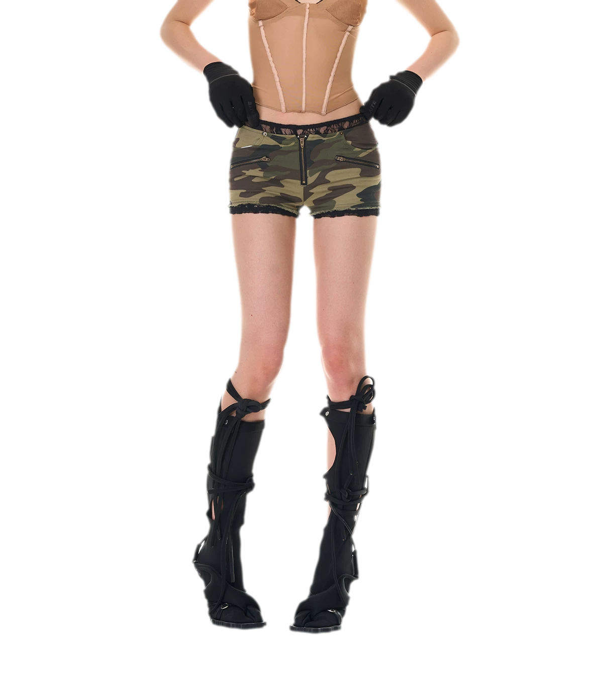 Camouflage Lace Trim Shorts