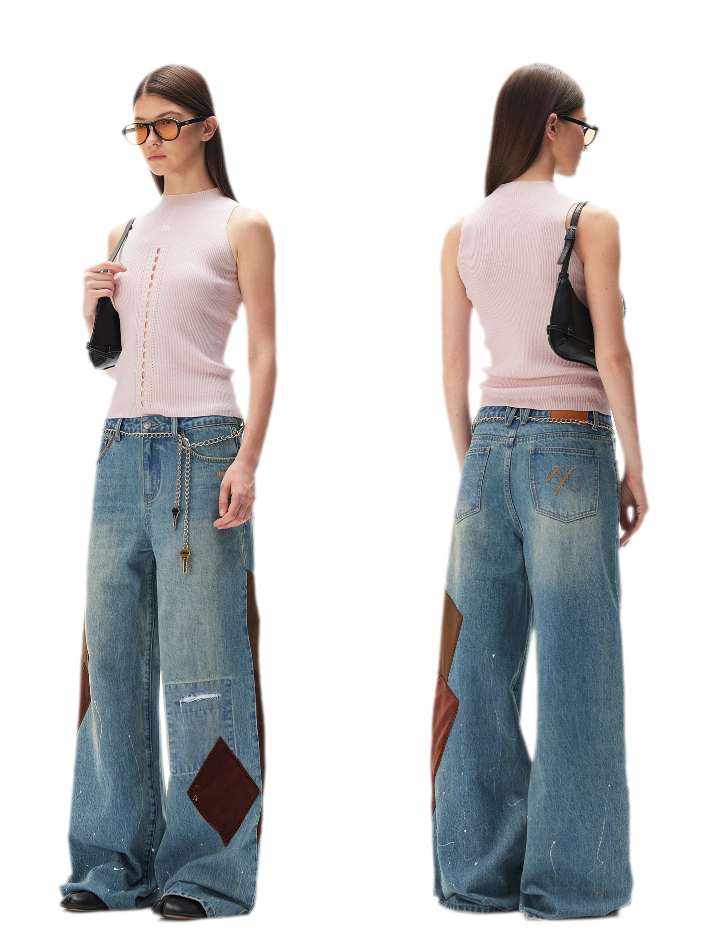 Washed Patchwork Jeans
