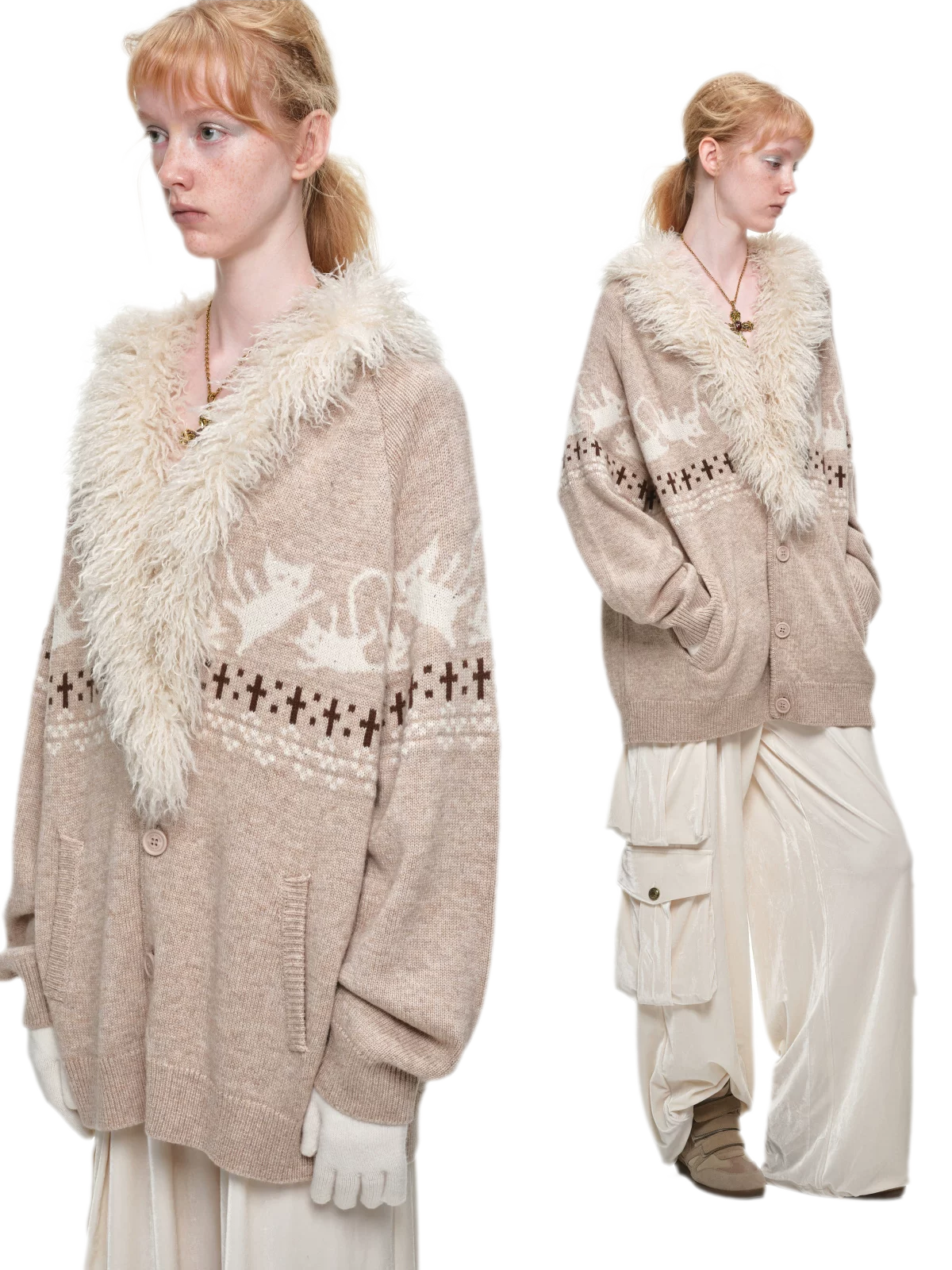 Gilet jacquard Fair Isle avec chats