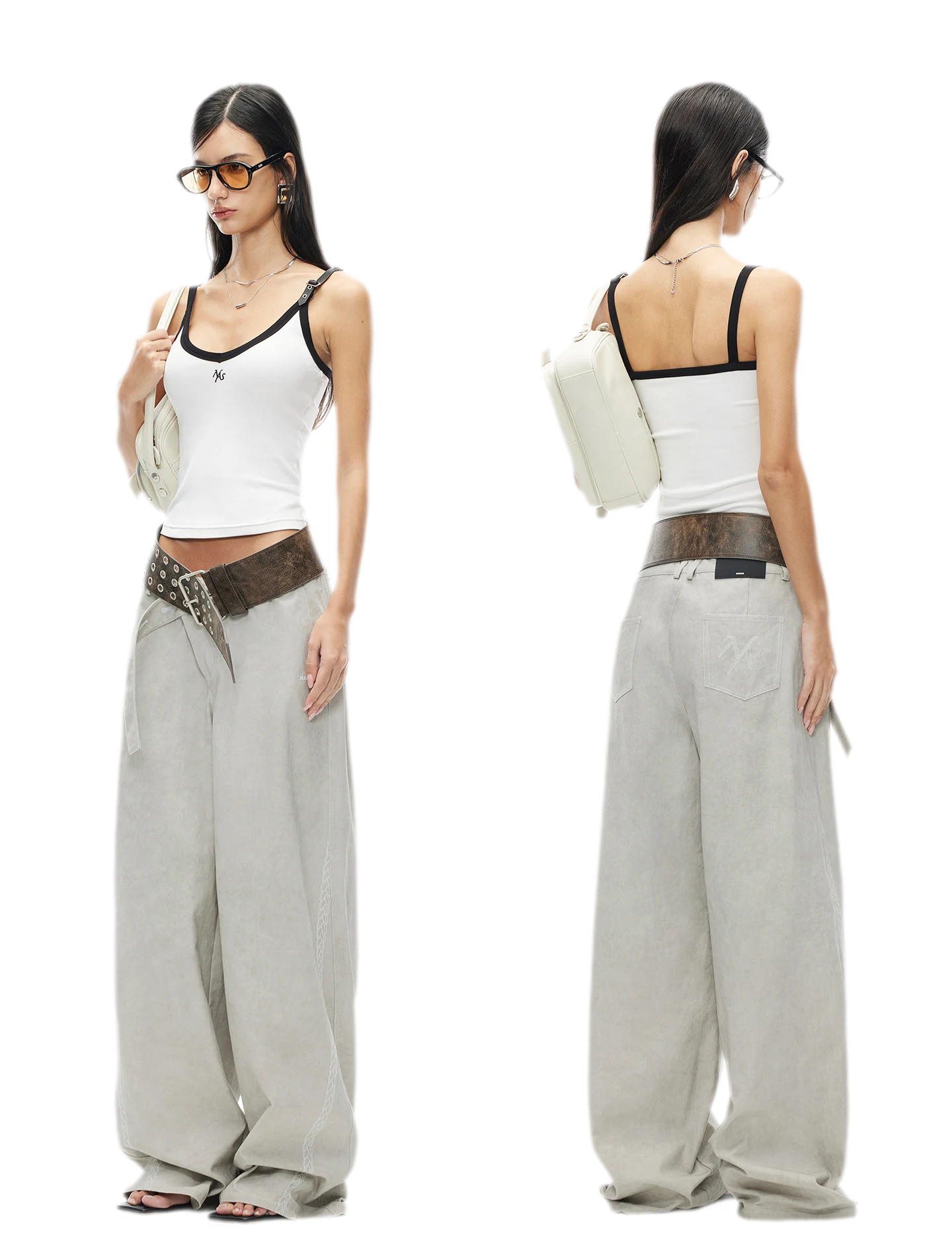 Monochrome Adjustable Leather Belt Tank Top