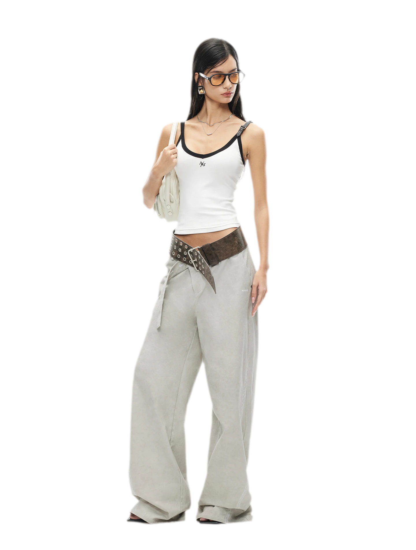 Monochrome Adjustable Leather Belt Tank Top