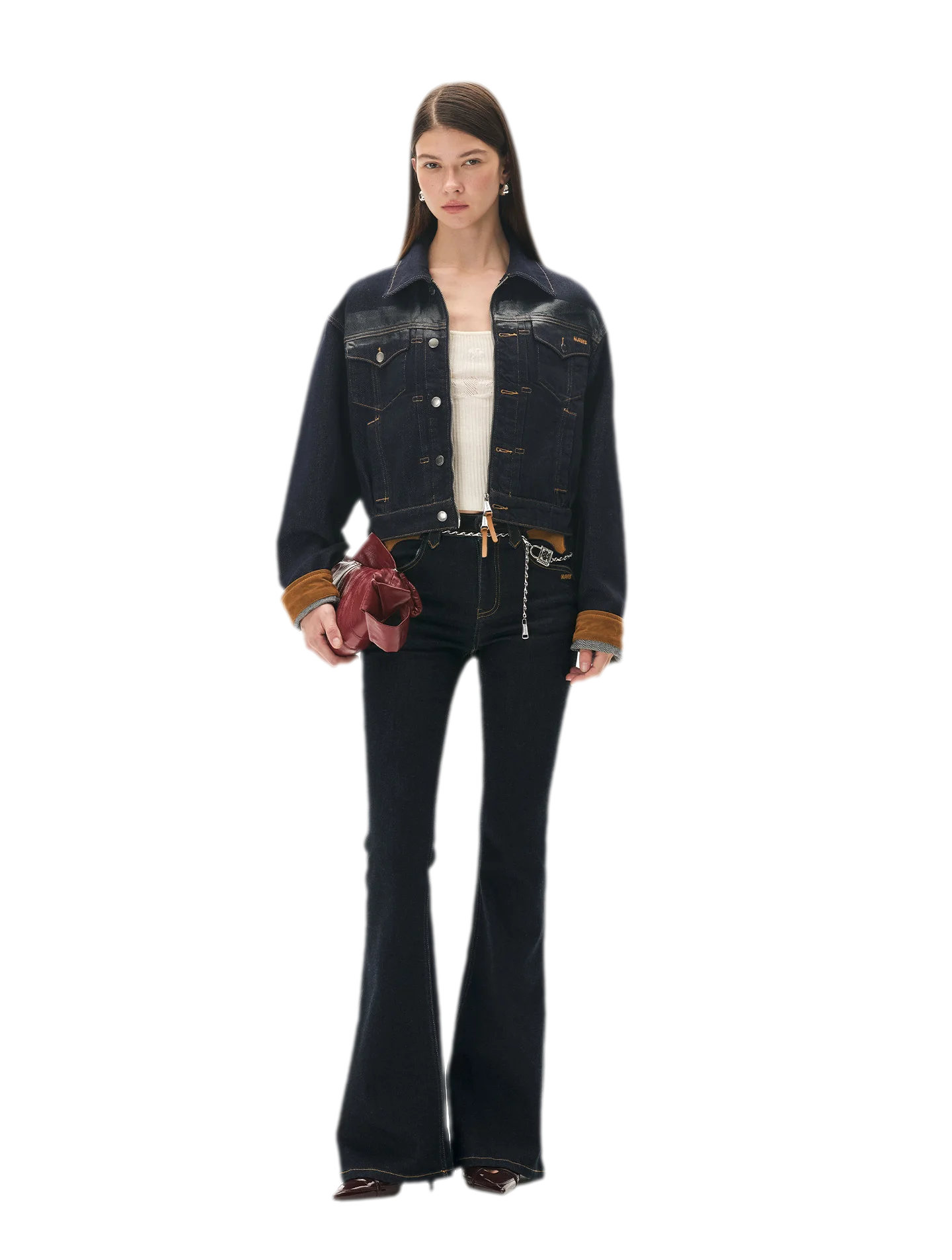 Suede-Patch Coated Denim Jacket