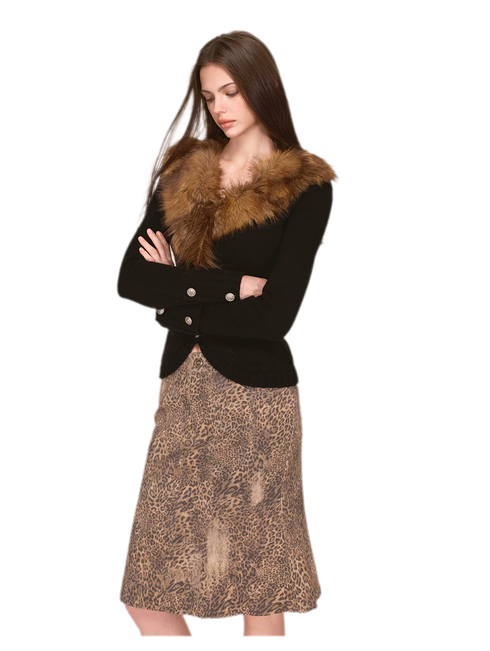 Gewaschener Jeansrock im Leopardenmuster mit Meerjungfrauen-Schnitt