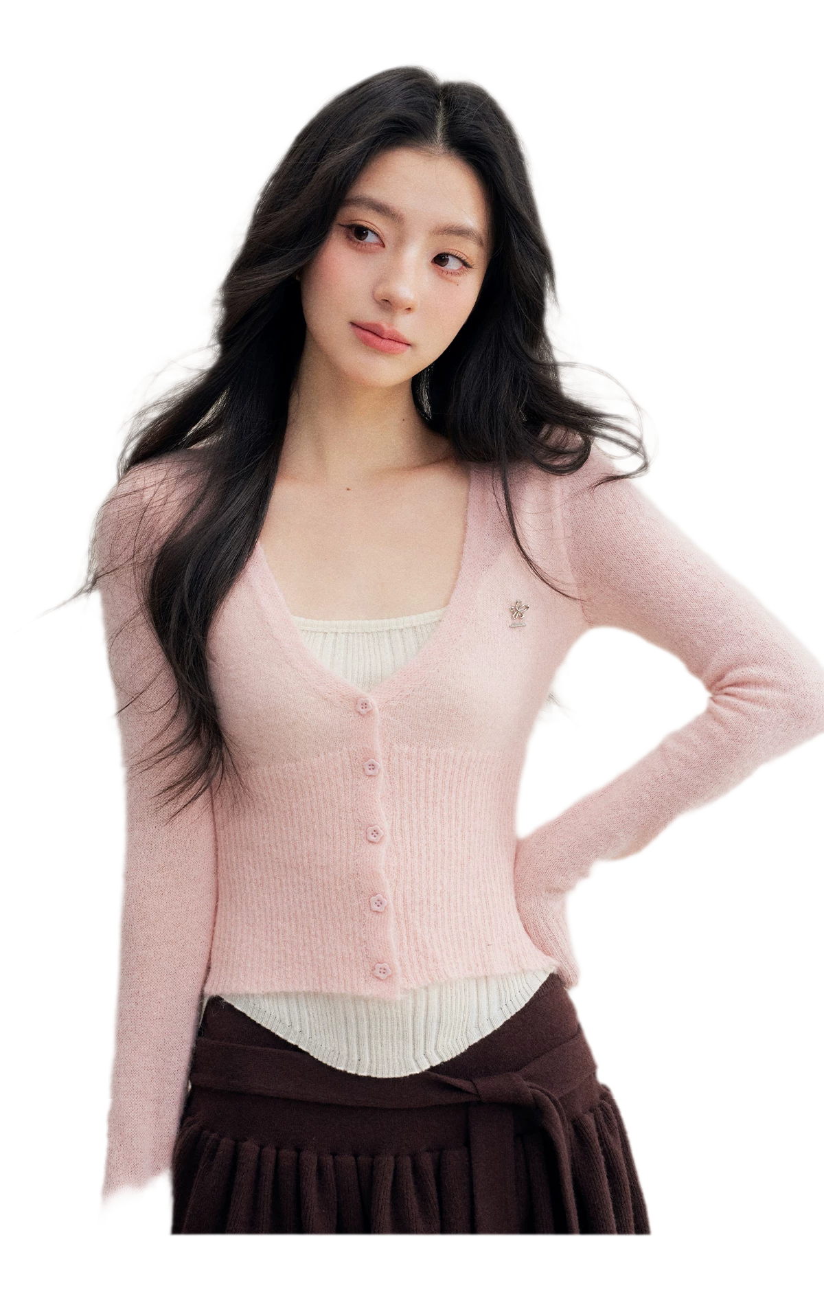 Brushed Contrast V-Neck Sweater