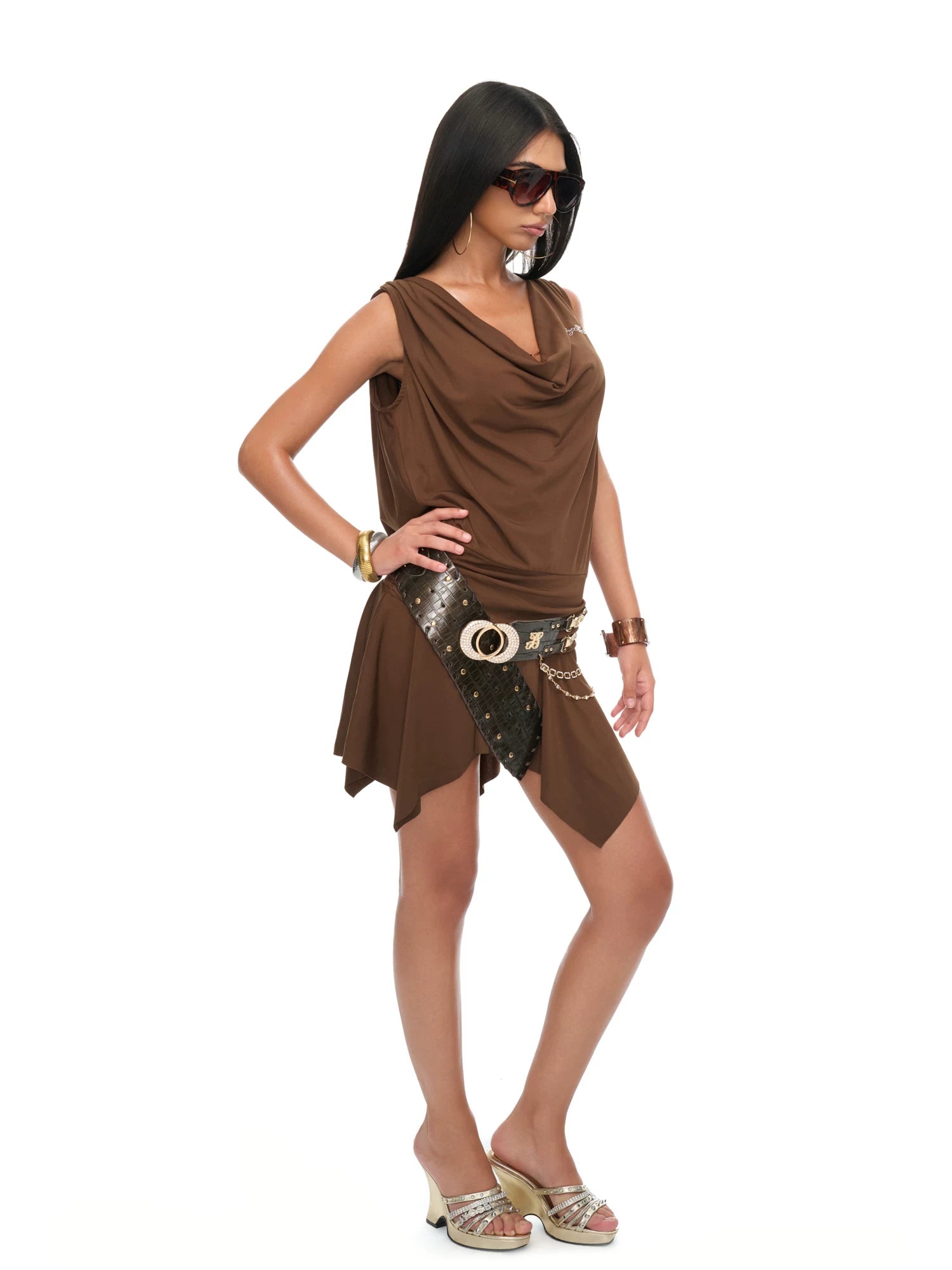 U-Neck Irregular Hem Sleeveless Dress