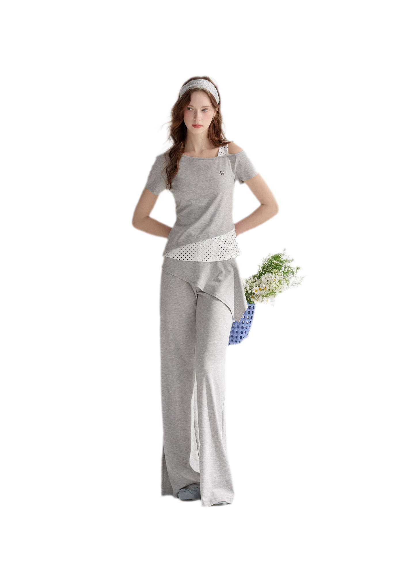 Lyocell Polka Faux Two-Piece Set