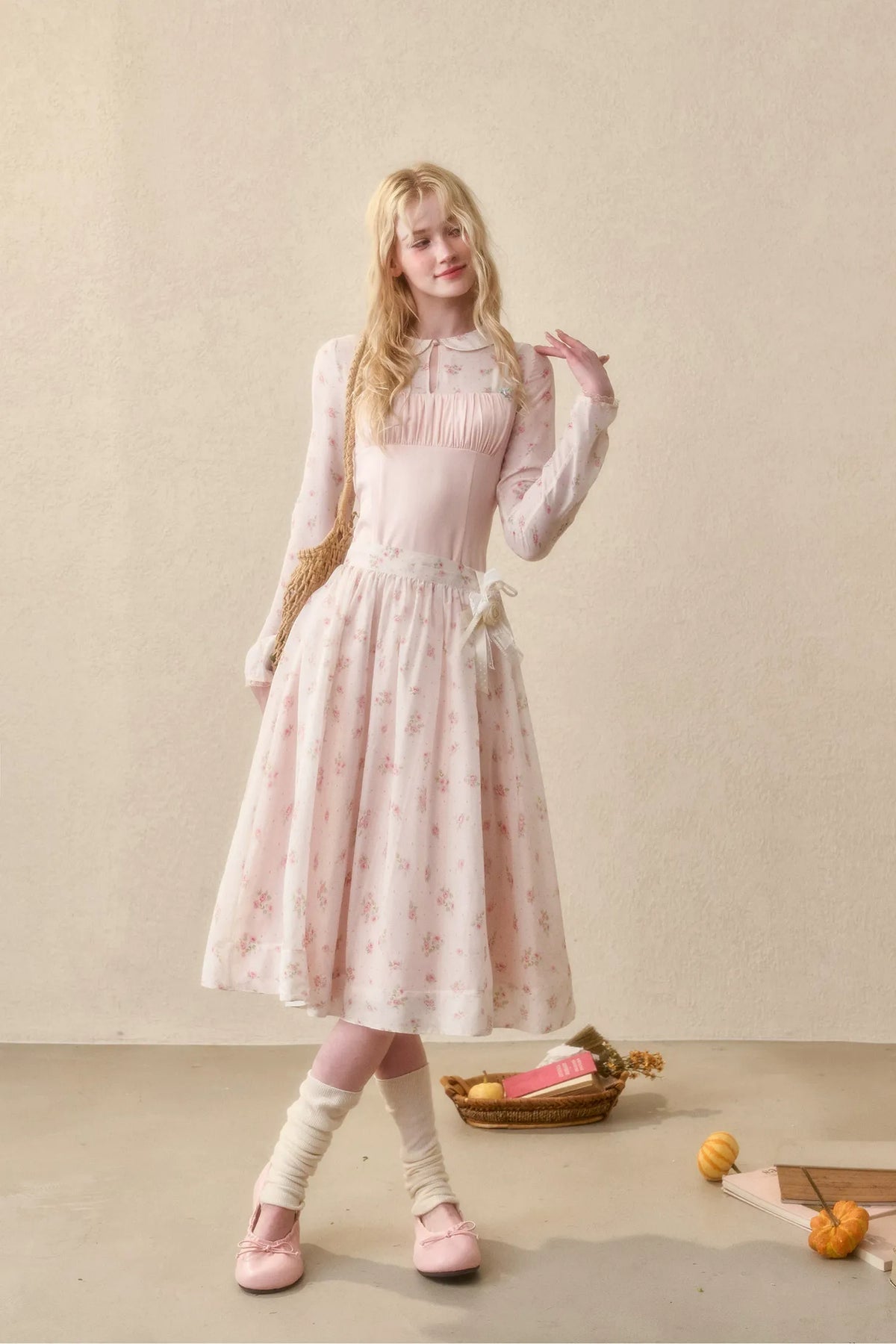 Floral Satin Peter Pan Dress