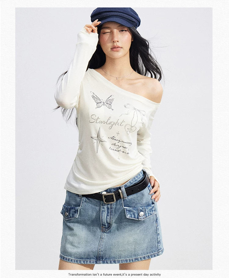Asymmetric Off-Shoulder Sun Protection T-Shirt