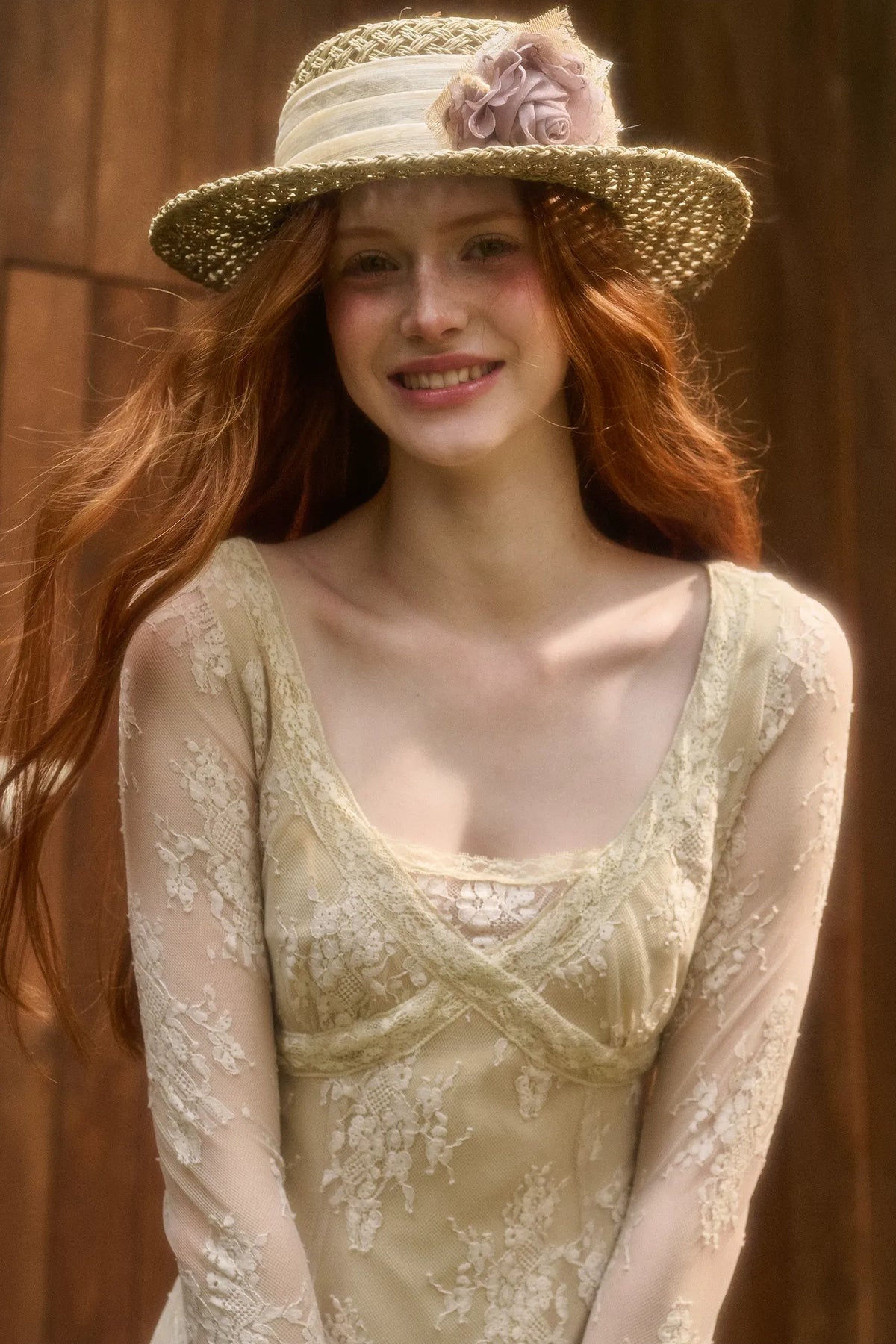 Embossed Lace Cinched Waist Dress