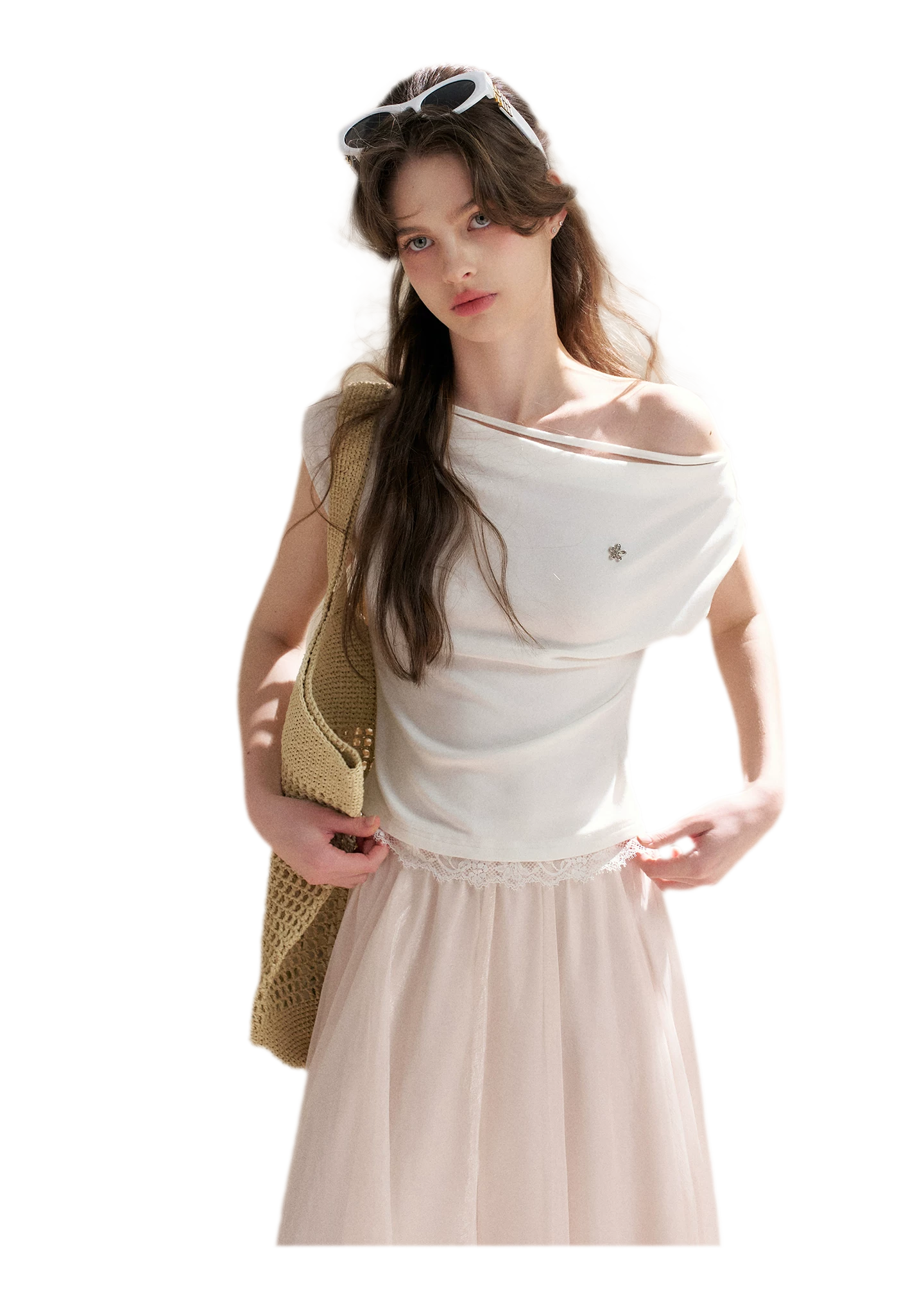 Lace Trim Asymmetric Short Sleeve T-Shirt