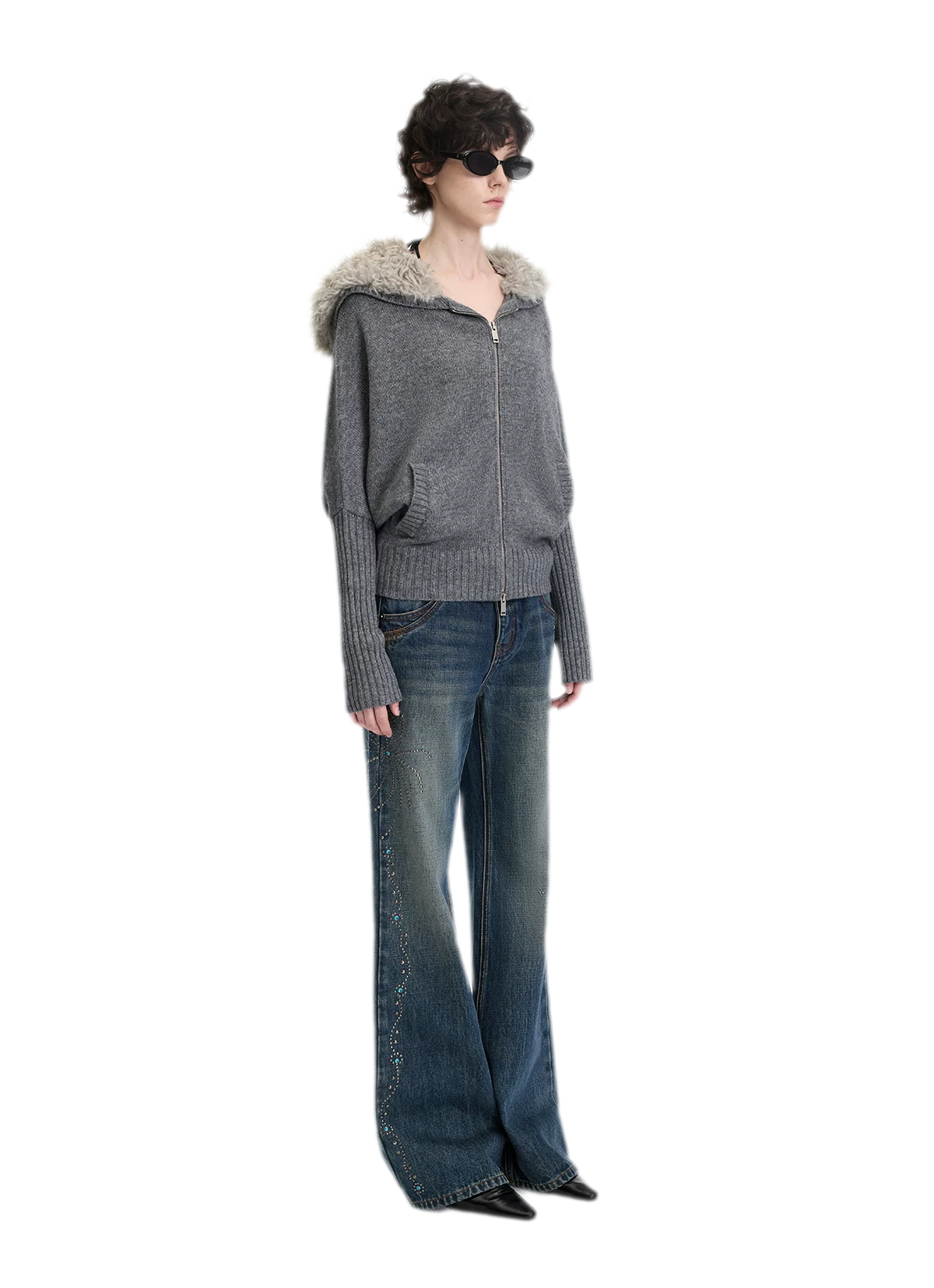 Textured Batwing Hooded Cardigan