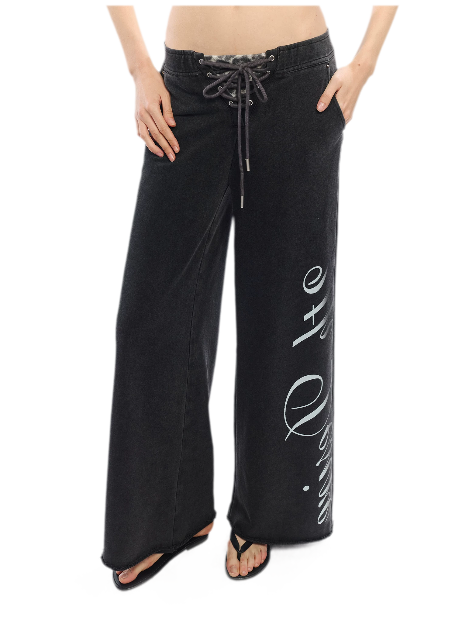 Vintage Letter Print Wide-Leg Pants