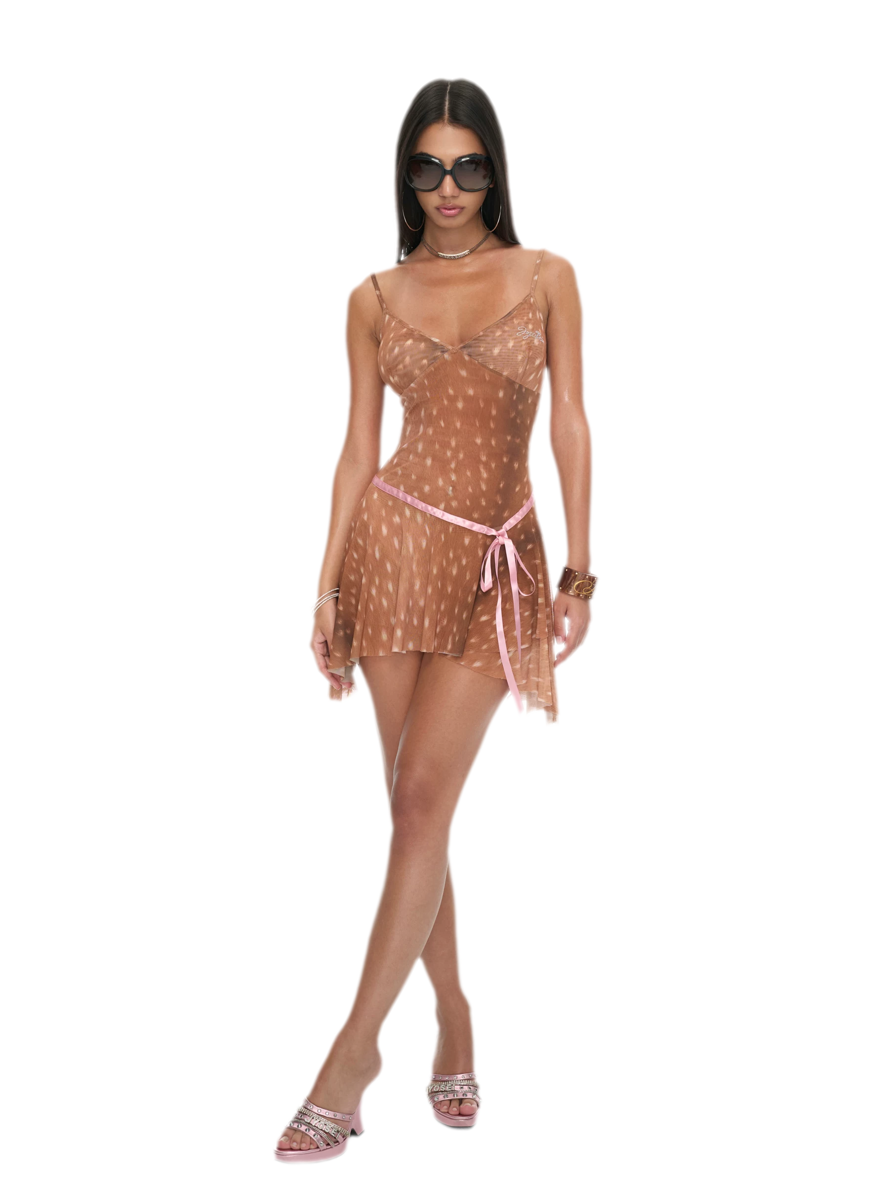 Deer Print Sheer Ribbon Dress