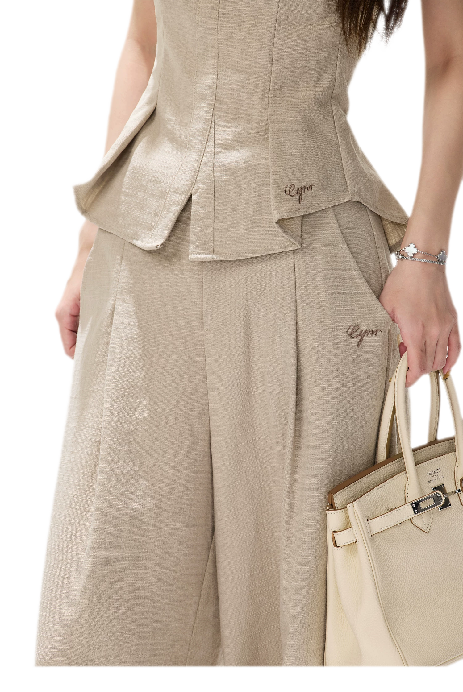 Pleated Ruffle Bustier Trouser Set