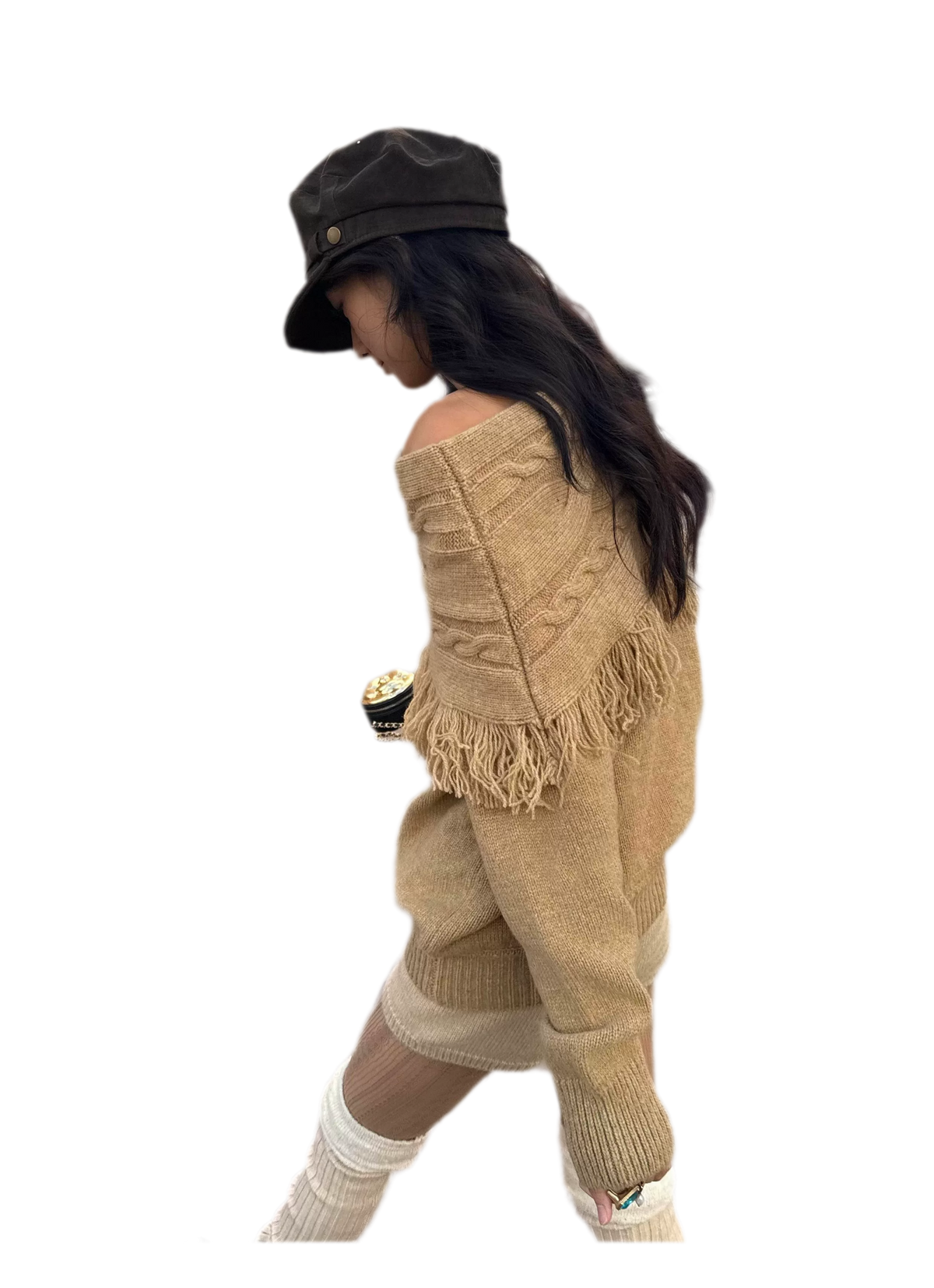 Cable Knit One-Shoulder Set