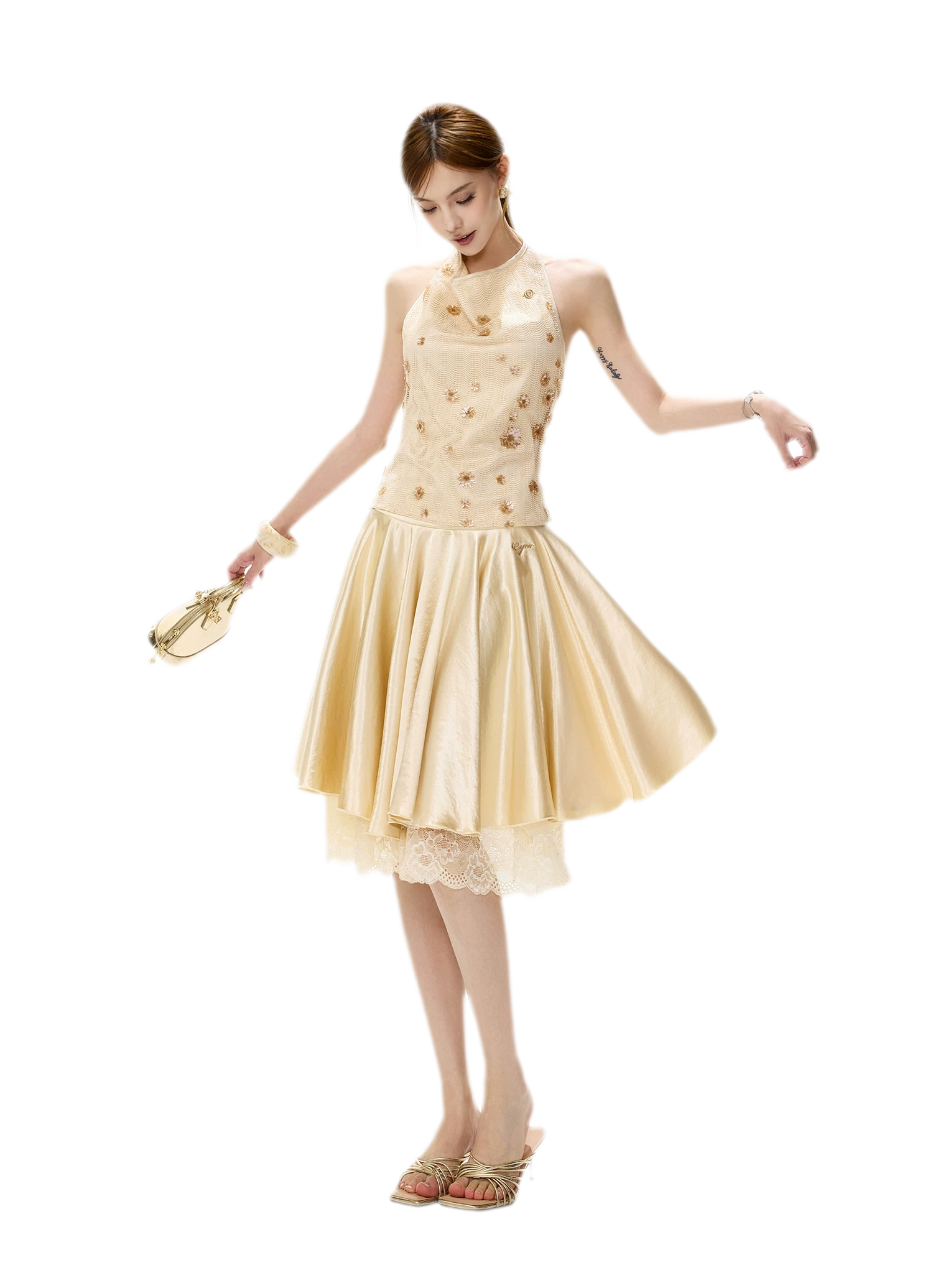 Lace Splice A-Line Skirt