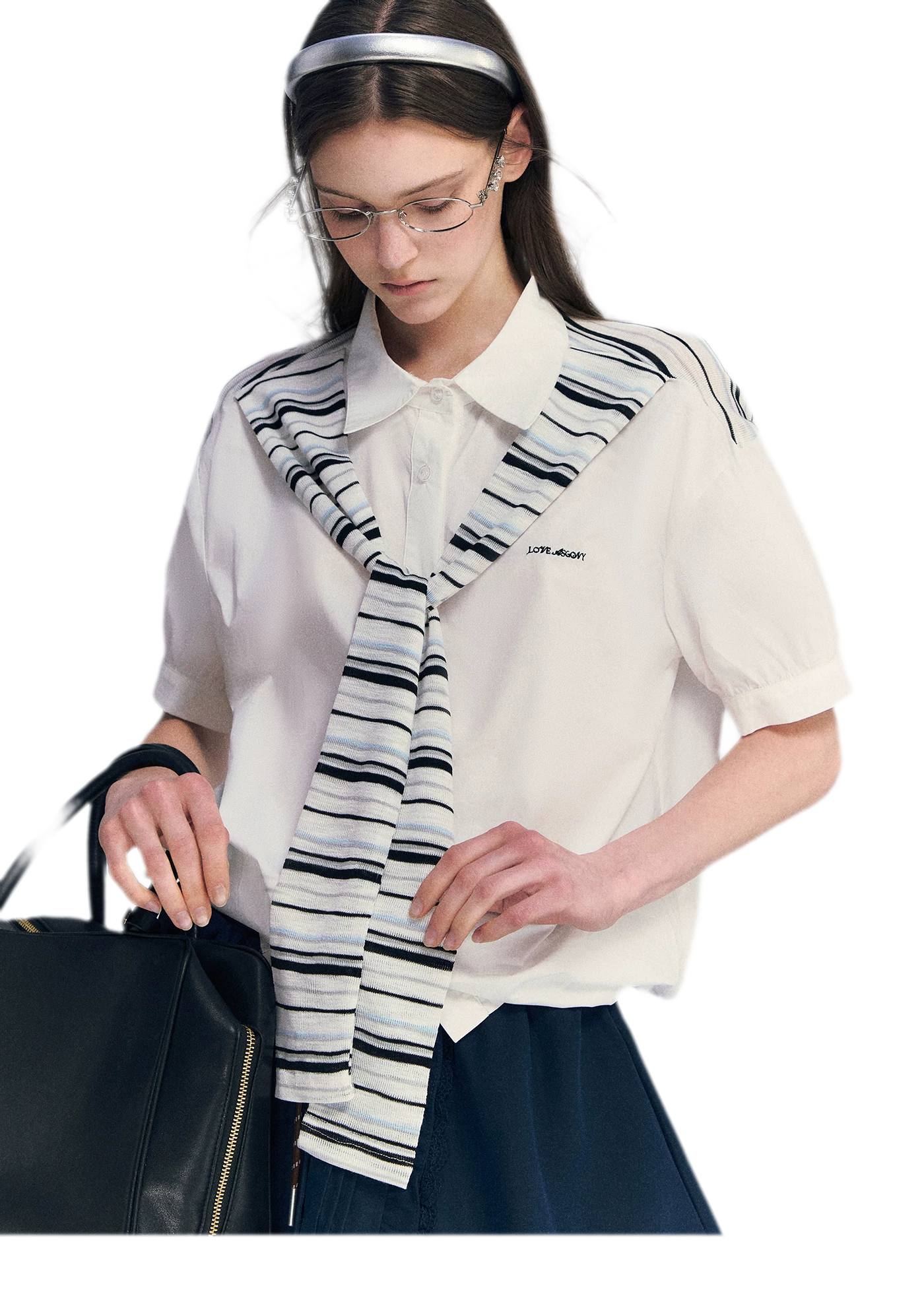 Striped Scarf Hem Shirt