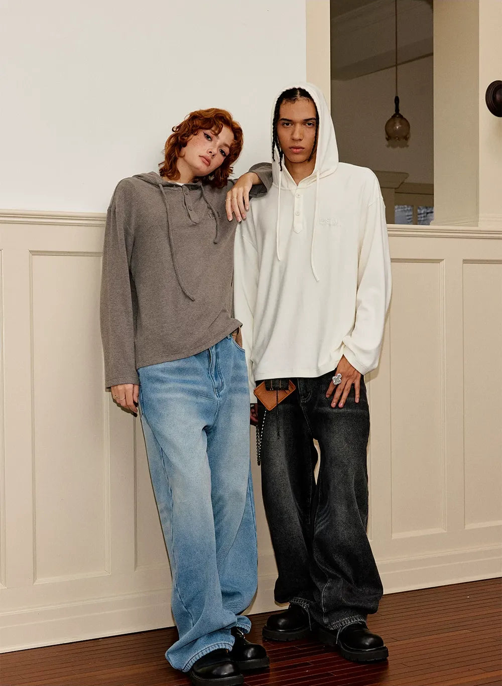 Fleece-Lined Baggy Stacked Jeans