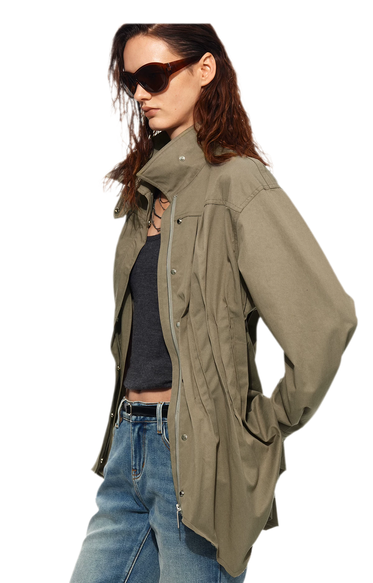 Pleated Fitted Utility Jacket