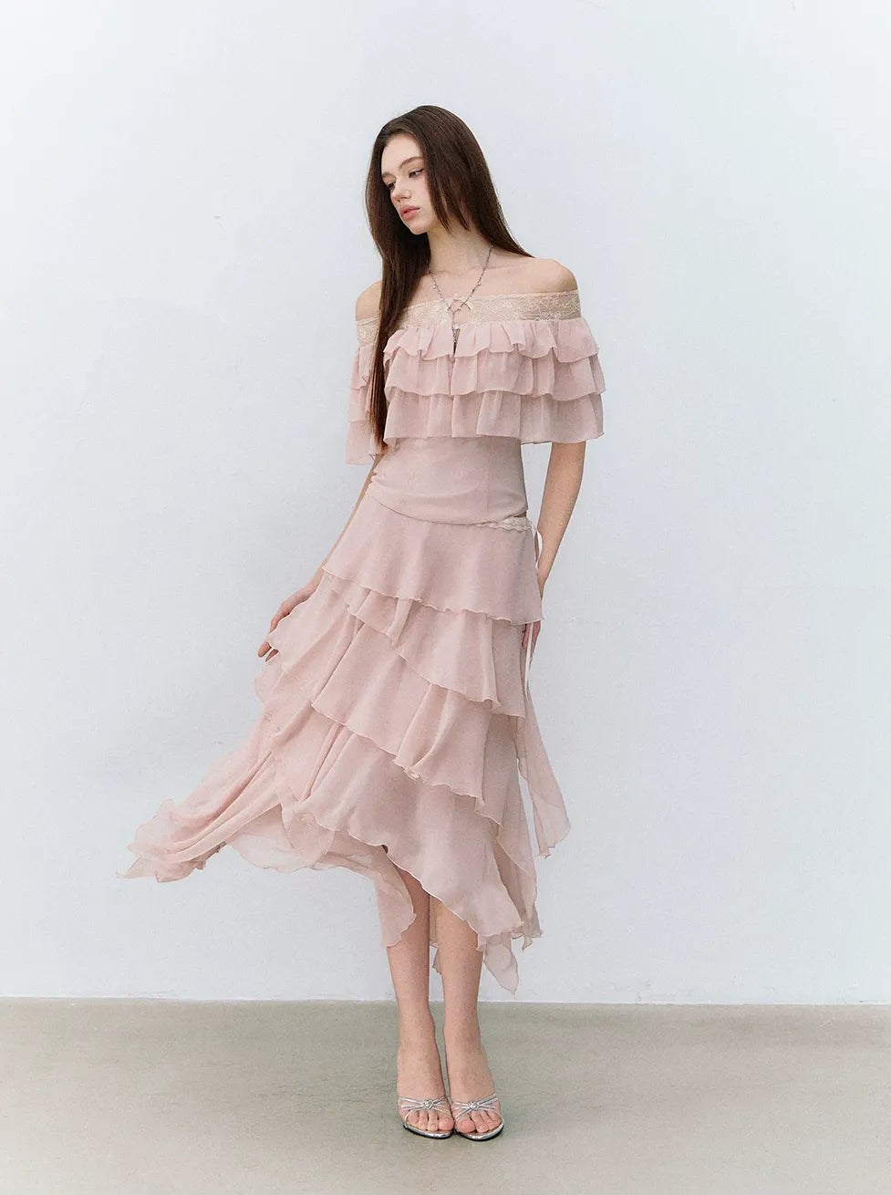 Asymmetric Chiffon Tie-Waist Strapless Skirt