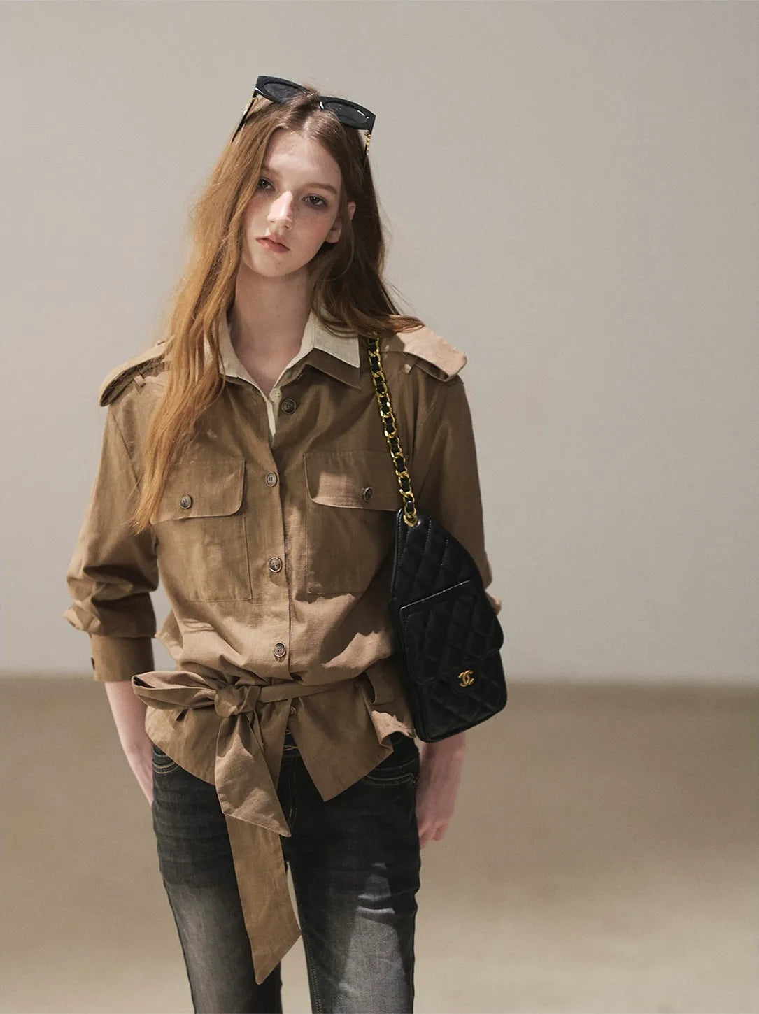 Cotton Linen Cinched Workwear Shirt