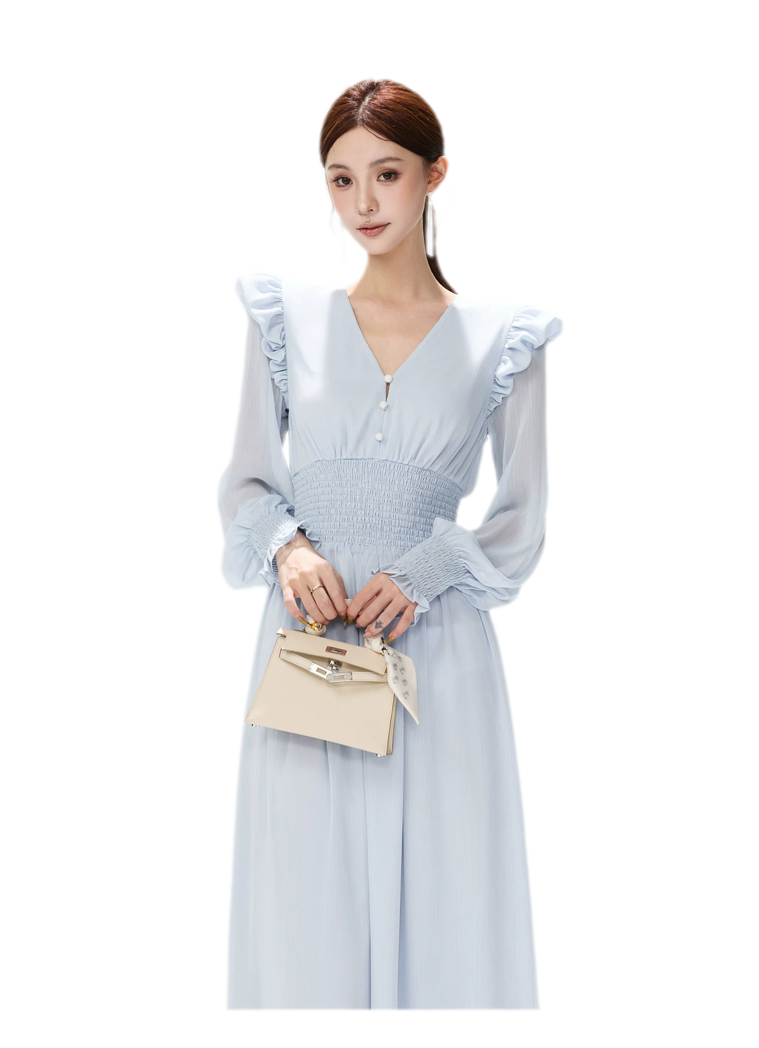 Textured Ruffle V-Neck Dress