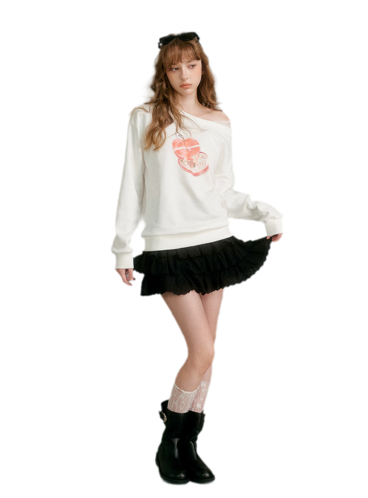 Watercolor Puppy Off-Shoulder Sweatshirt