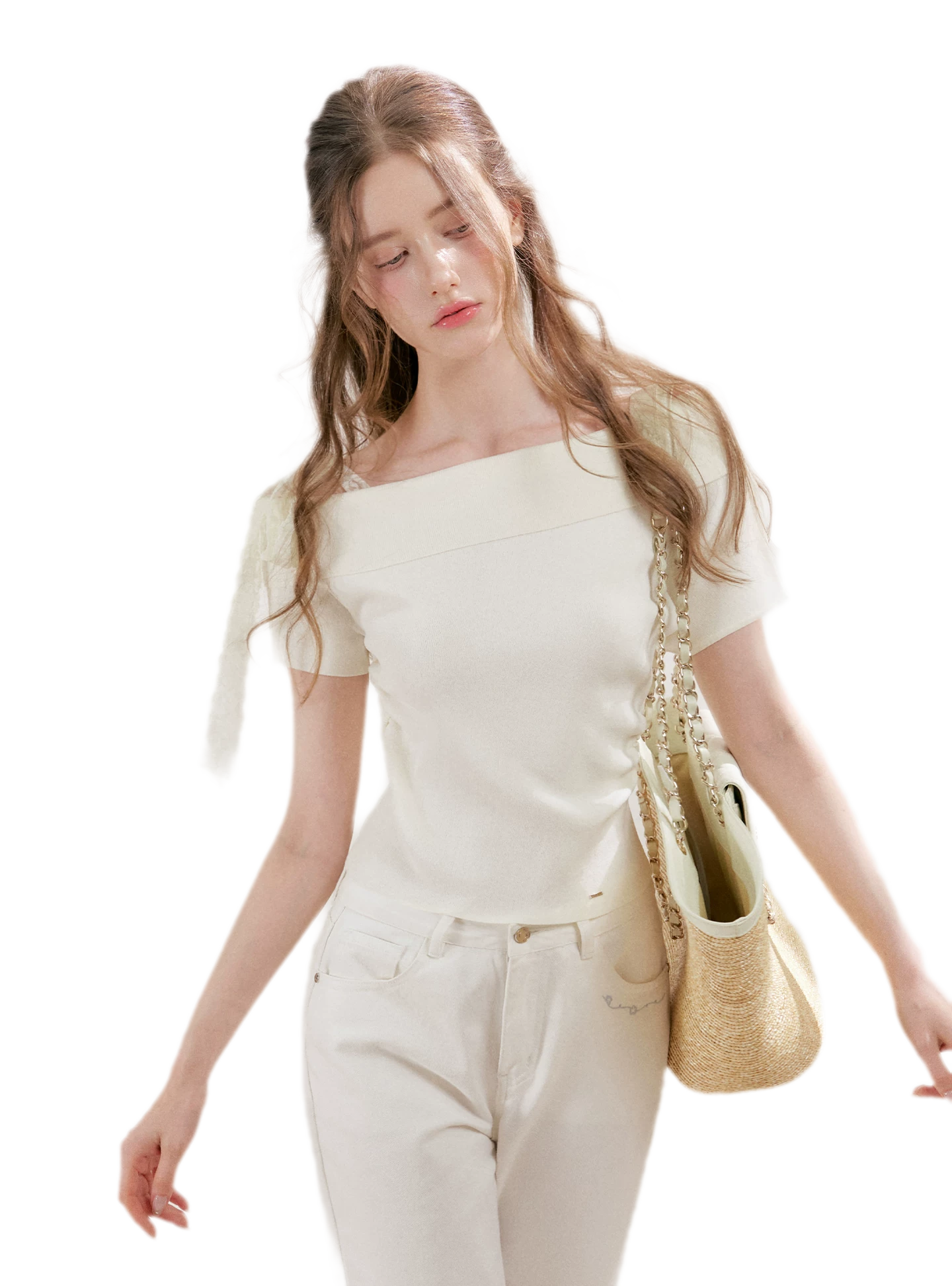 Lace Trim Ruched Knit Top