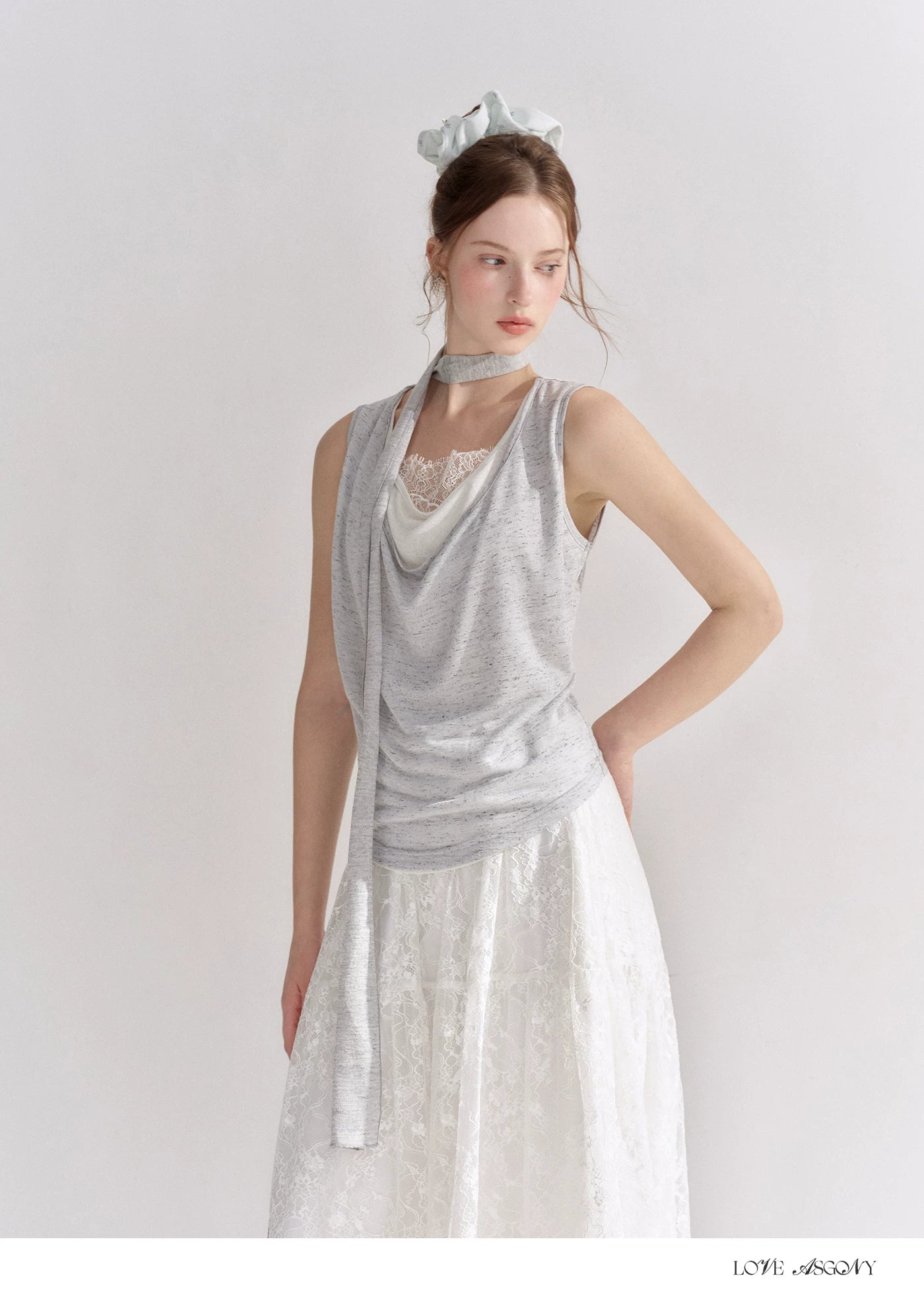 Draped Neckline Lace Patchwork Vest